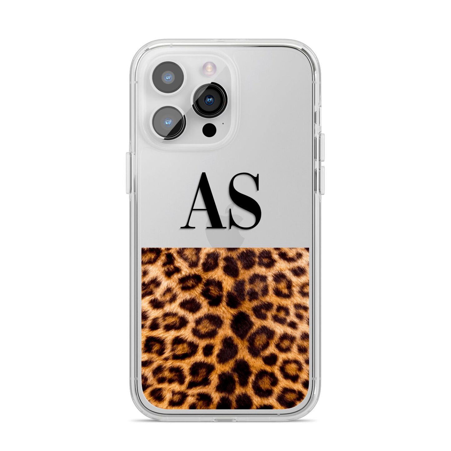 Initialled Leopard Print iPhone 14 Pro Max Clear Tough Case Silver