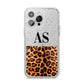 Initialled Leopard Print iPhone 14 Pro Max Glitter Tough Case Silver