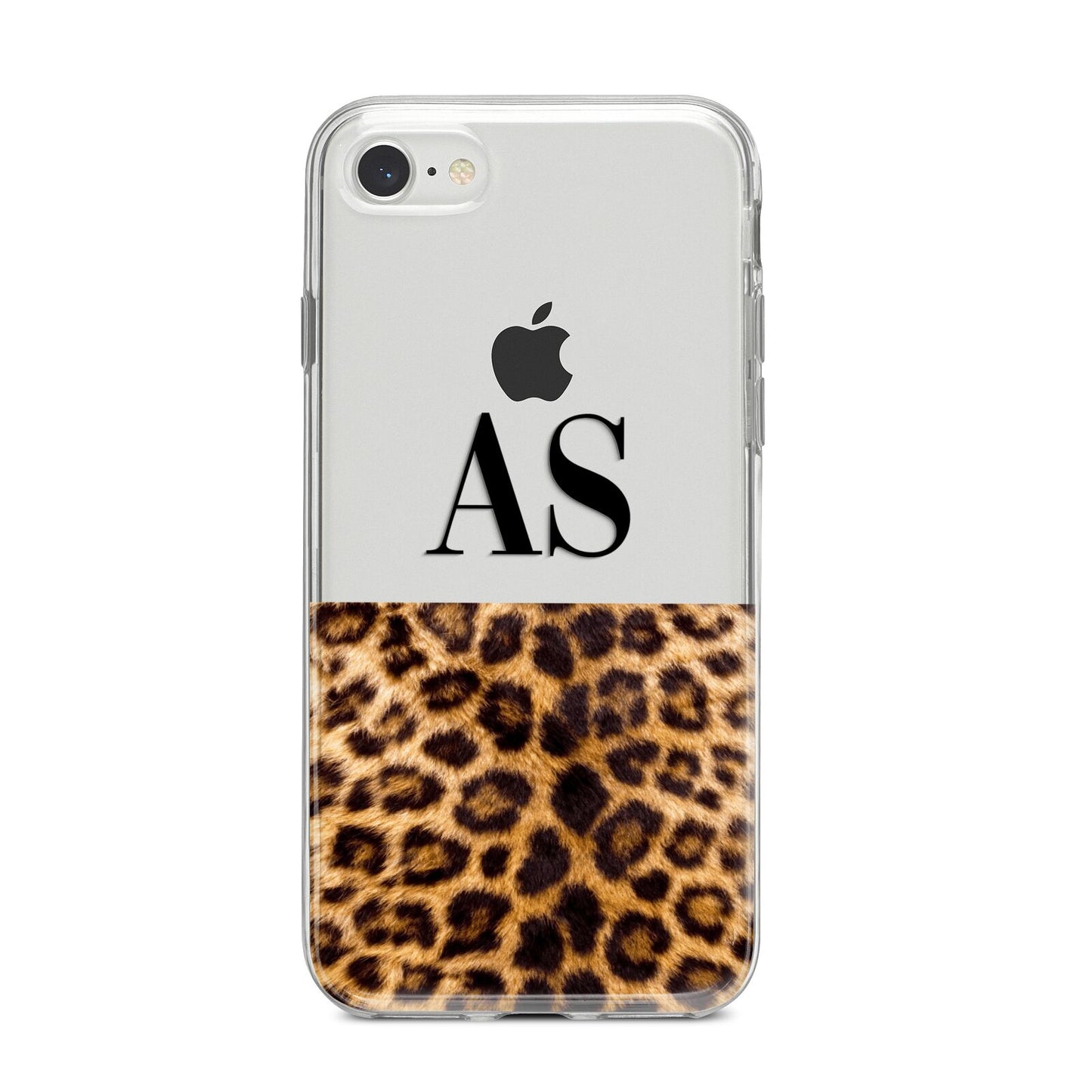 Initialled Leopard Print iPhone 8 Bumper Case on Silver iPhone