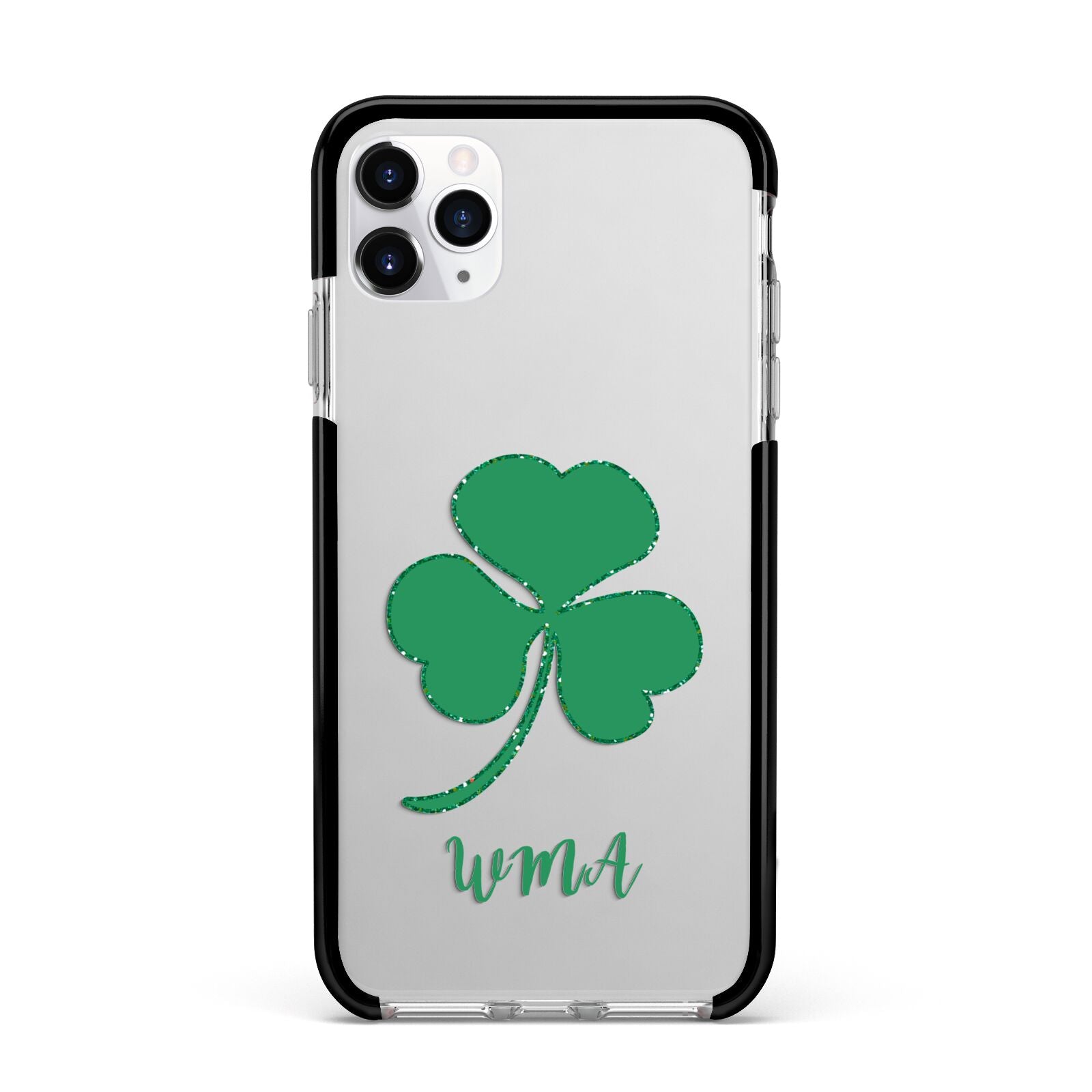 Initialled Shamrock Custom Apple iPhone 11 Pro Max in Silver with Black Impact Case