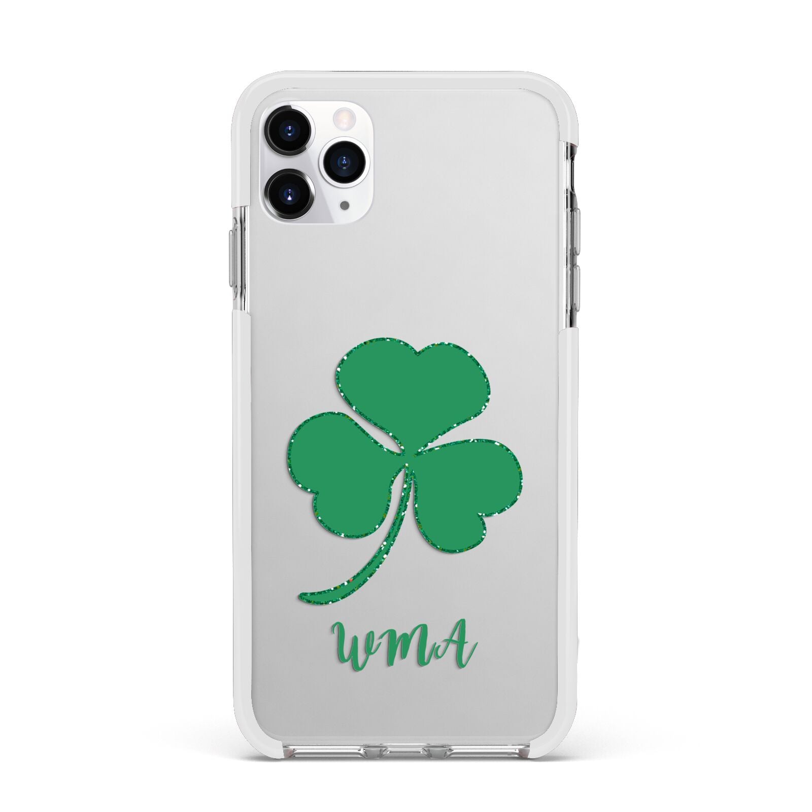 Initialled Shamrock Custom Apple iPhone 11 Pro Max in Silver with White Impact Case