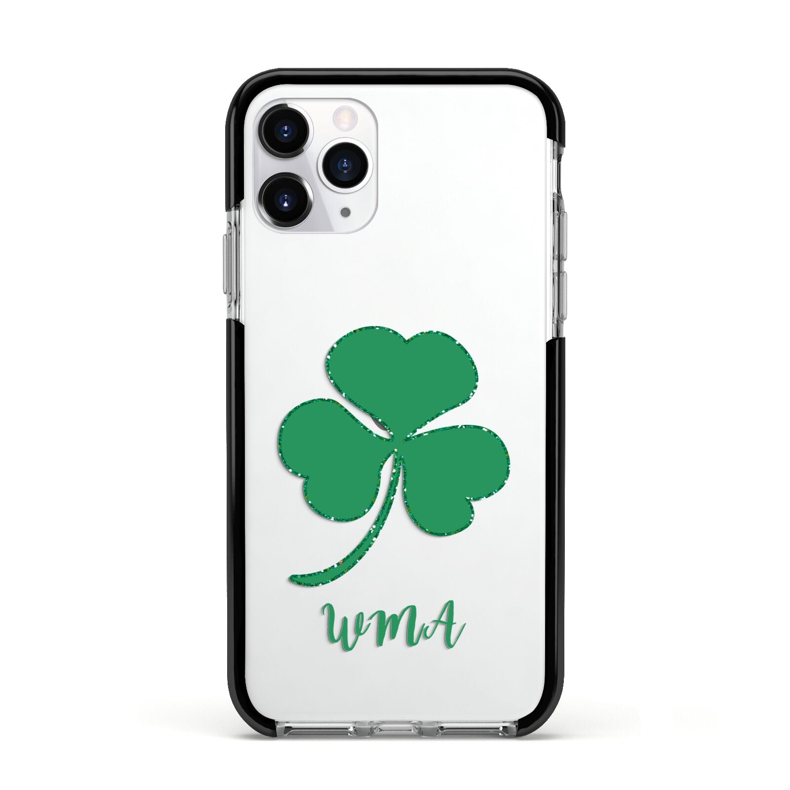 Initialled Shamrock Custom Apple iPhone 11 Pro in Silver with Black Impact Case