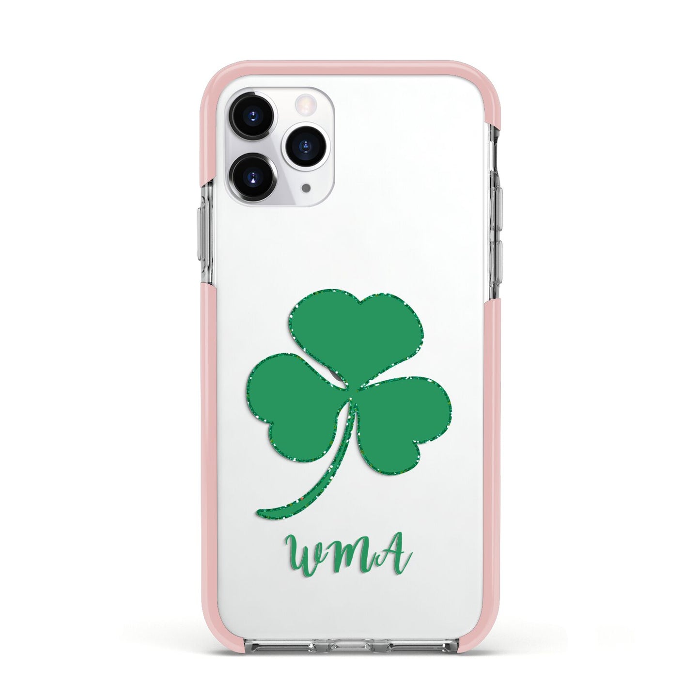 Initialled Shamrock Custom Apple iPhone 11 Pro in Silver with Pink Impact Case
