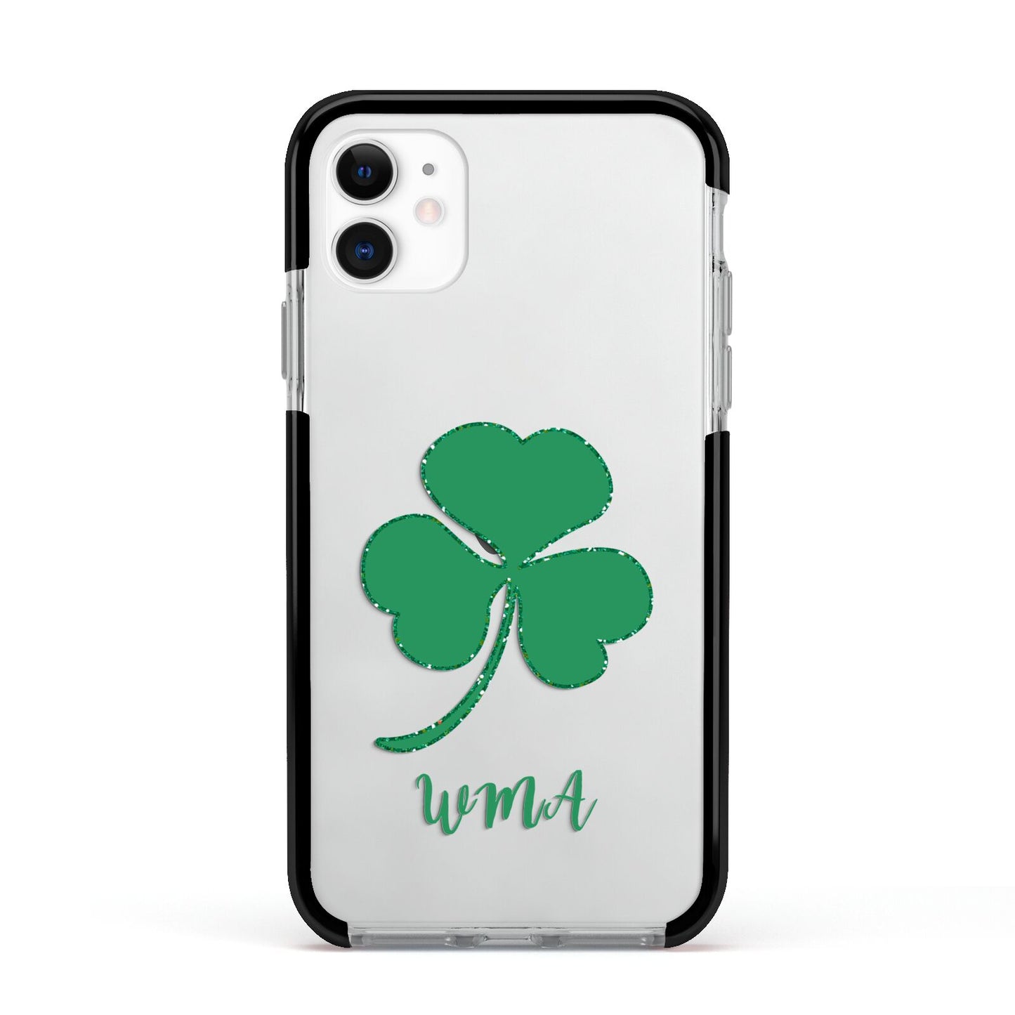 Initialled Shamrock Custom Apple iPhone 11 in White with Black Impact Case