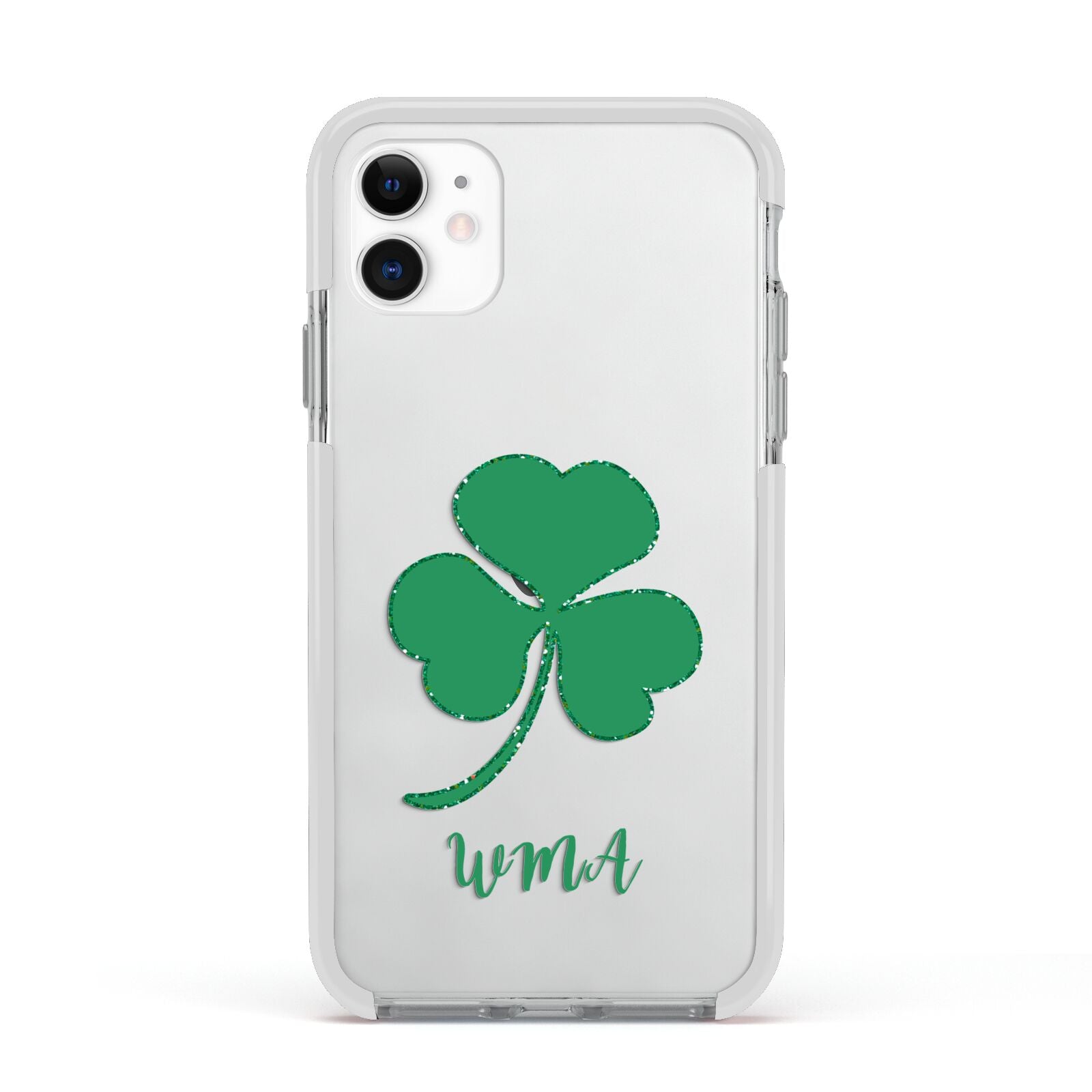 Initialled Shamrock Custom Apple iPhone 11 in White with White Impact Case