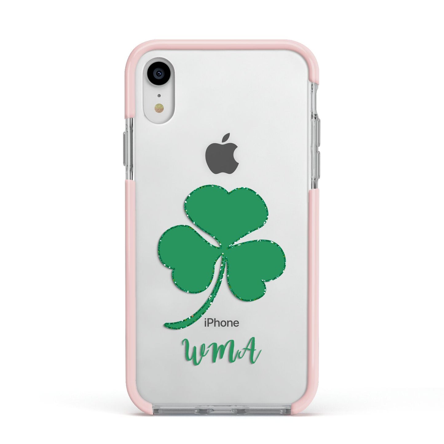 Initialled Shamrock Custom Apple iPhone XR Impact Case Pink Edge on Silver Phone