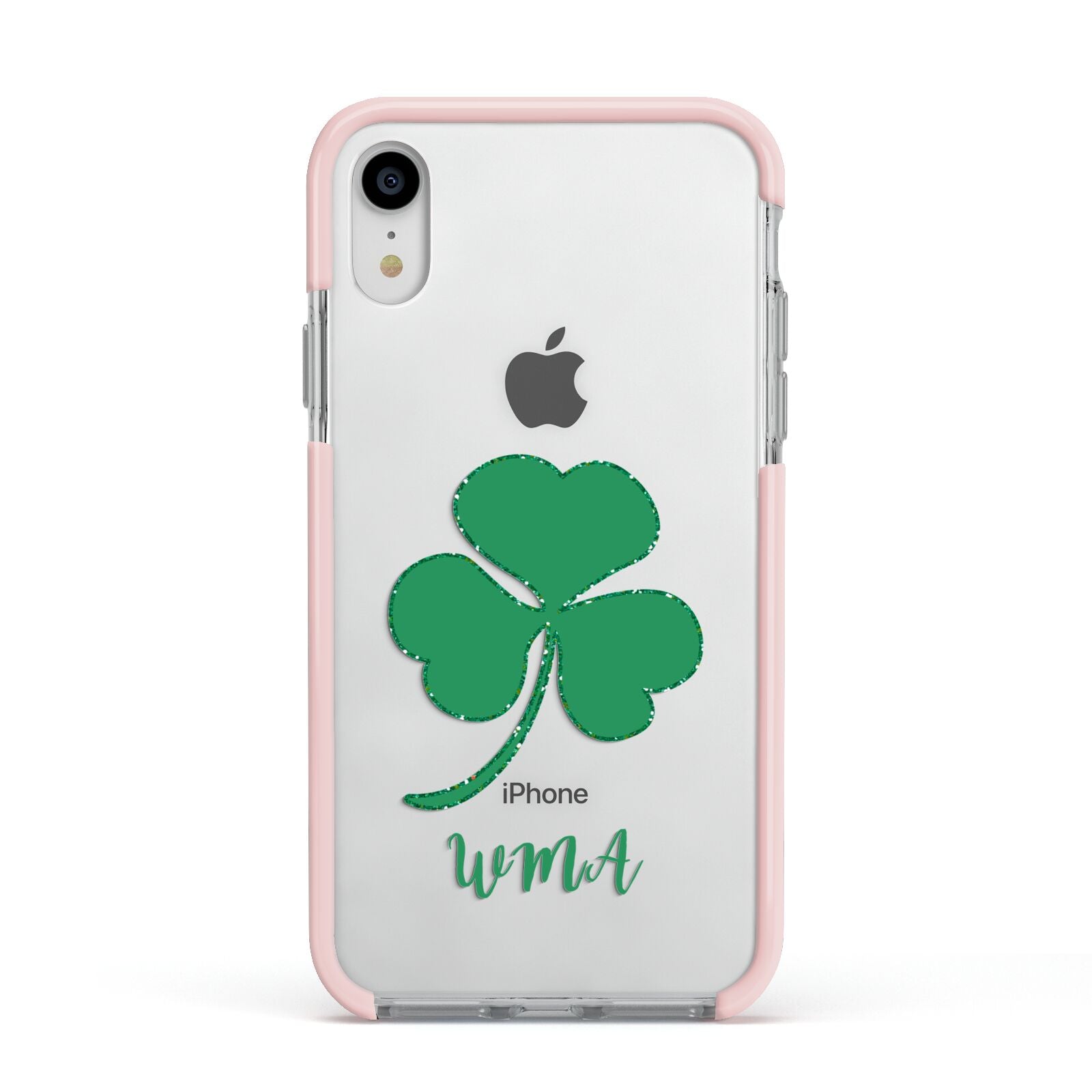 Initialled Shamrock Custom Apple iPhone XR Impact Case Pink Edge on Silver Phone