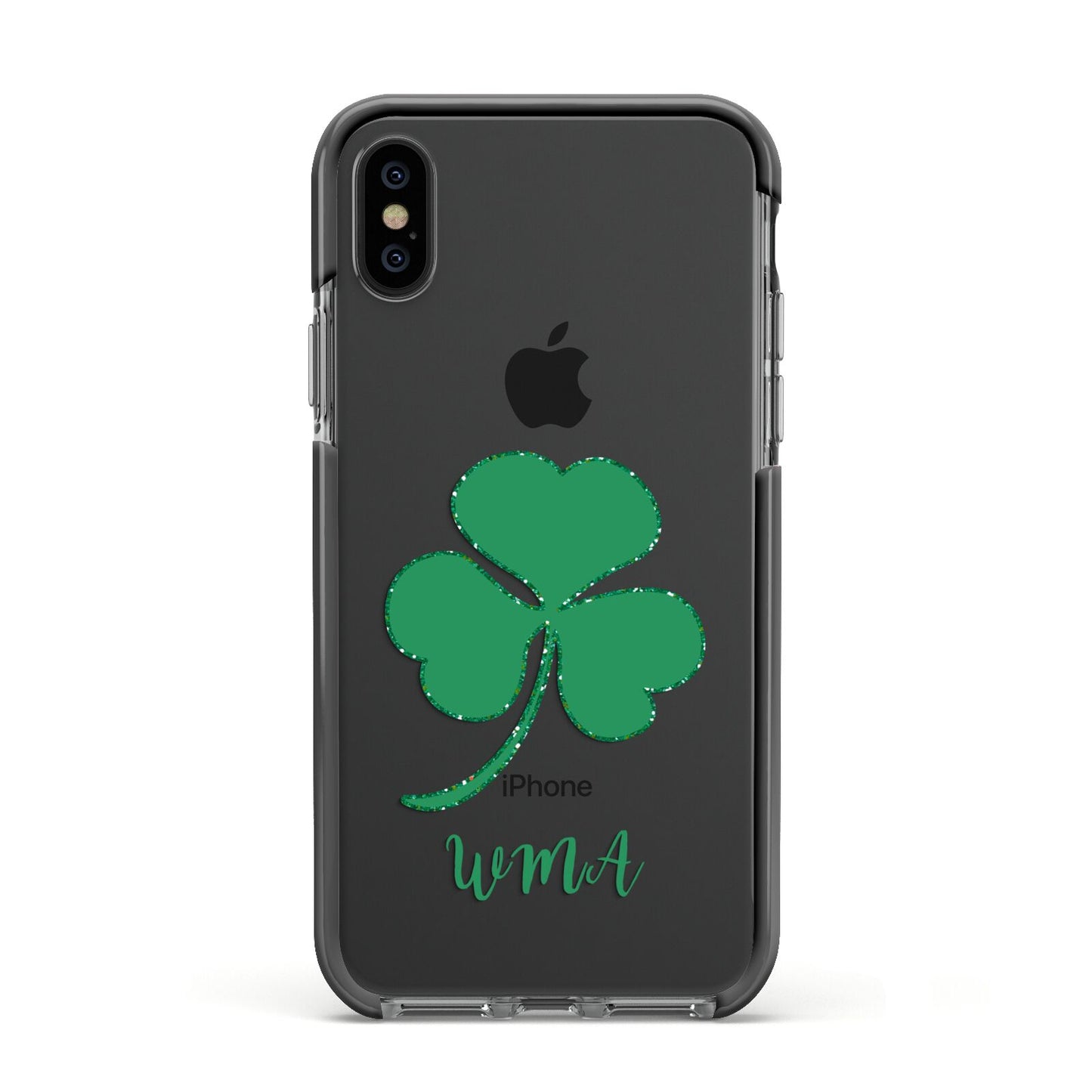 Initialled Shamrock Custom Apple iPhone Xs Impact Case Black Edge on Black Phone