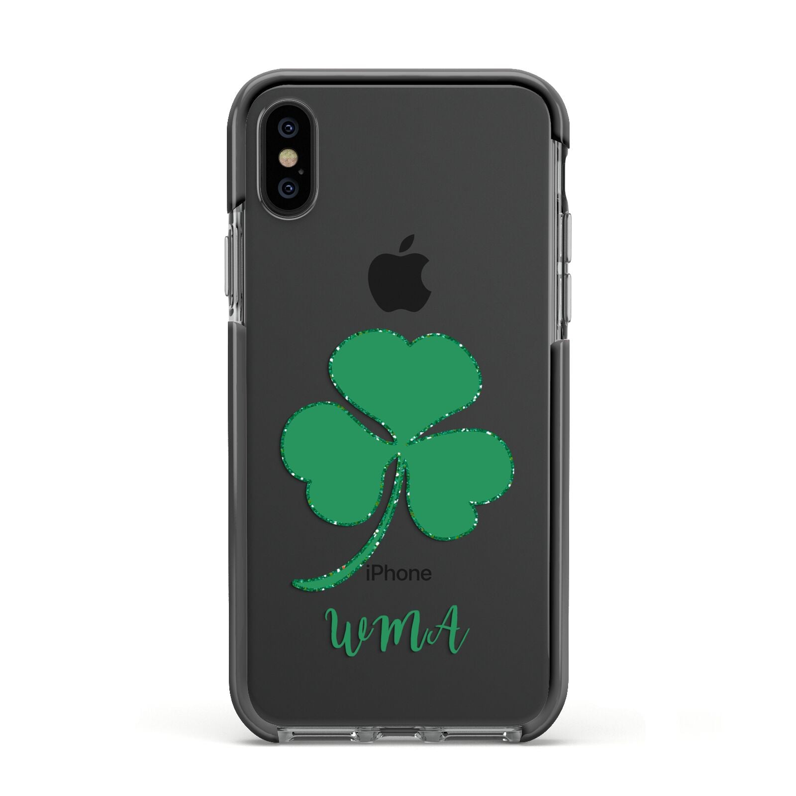 Initialled Shamrock Custom Apple iPhone Xs Impact Case Black Edge on Black Phone