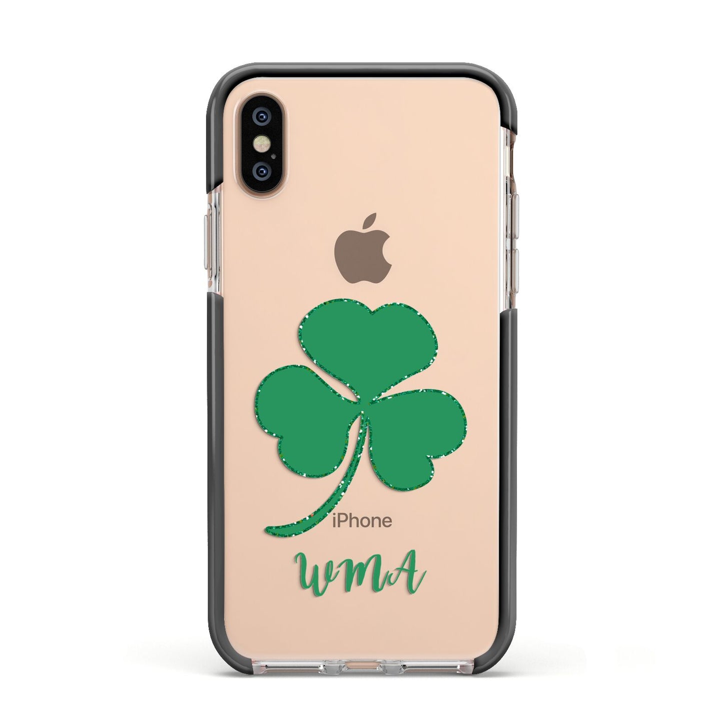 Initialled Shamrock Custom Apple iPhone Xs Impact Case Black Edge on Gold Phone