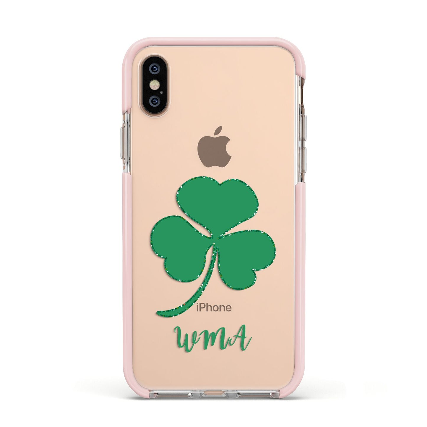 Initialled Shamrock Custom Apple iPhone Xs Impact Case Pink Edge on Gold Phone