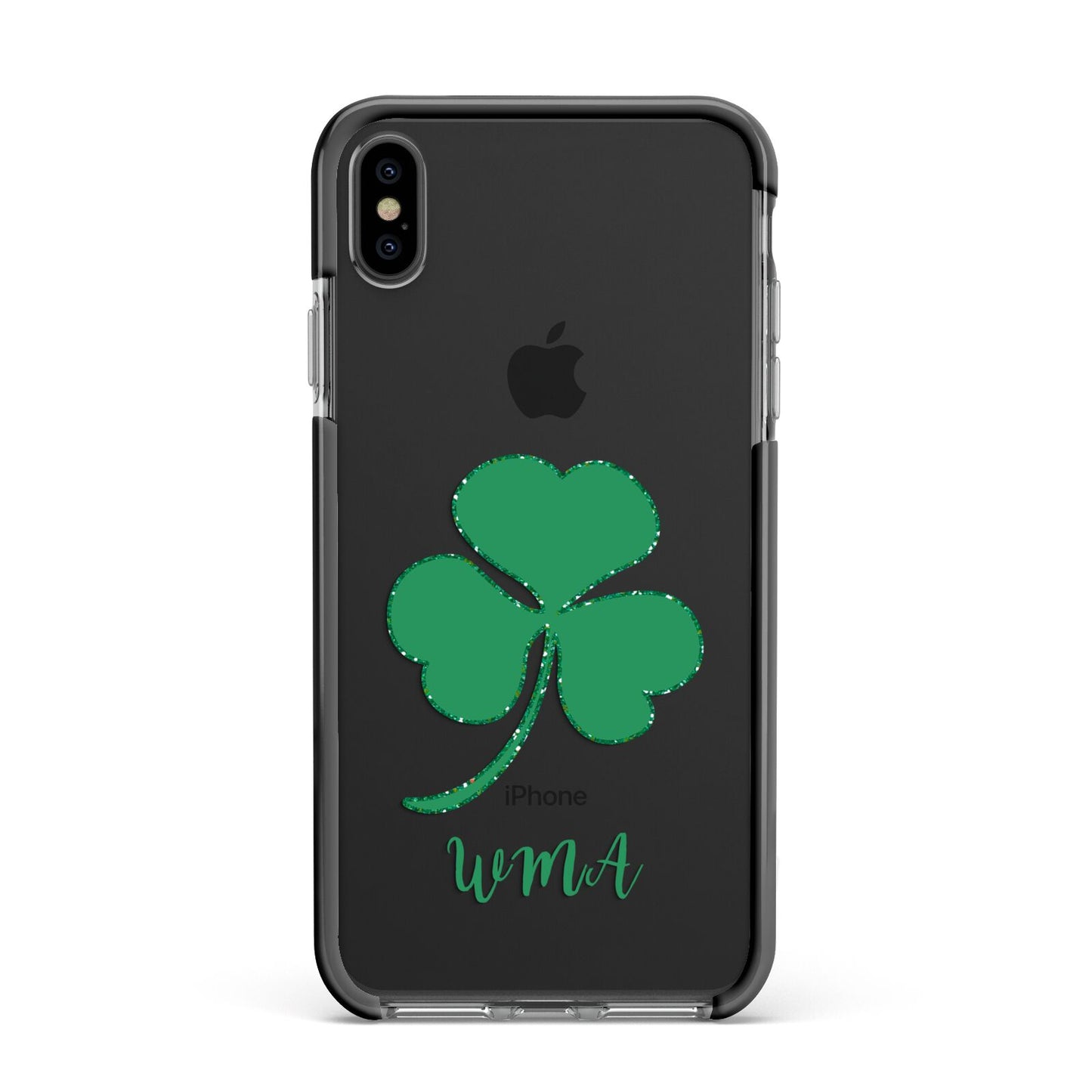 Initialled Shamrock Custom Apple iPhone Xs Max Impact Case Black Edge on Black Phone