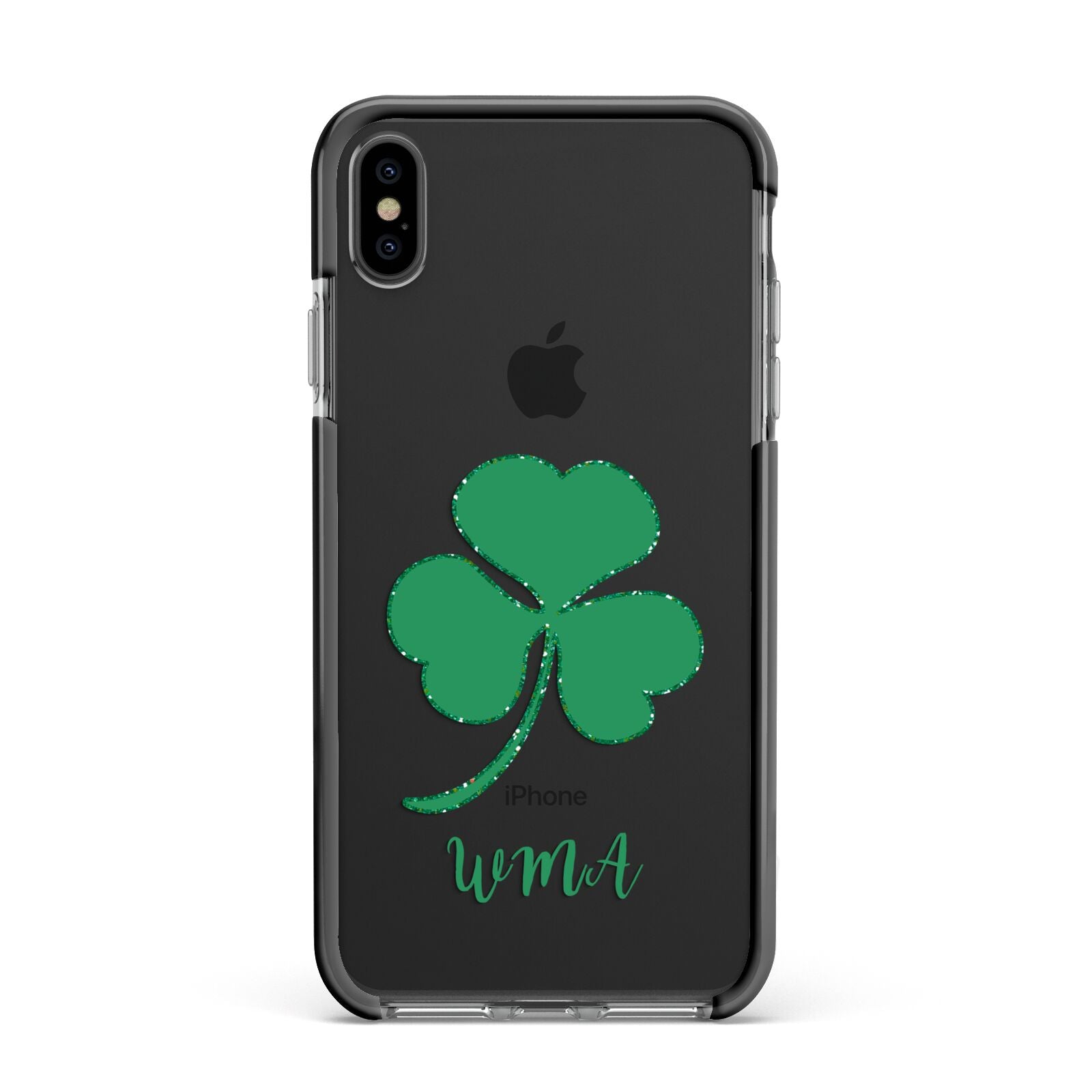 Initialled Shamrock Custom Apple iPhone Xs Max Impact Case Black Edge on Black Phone