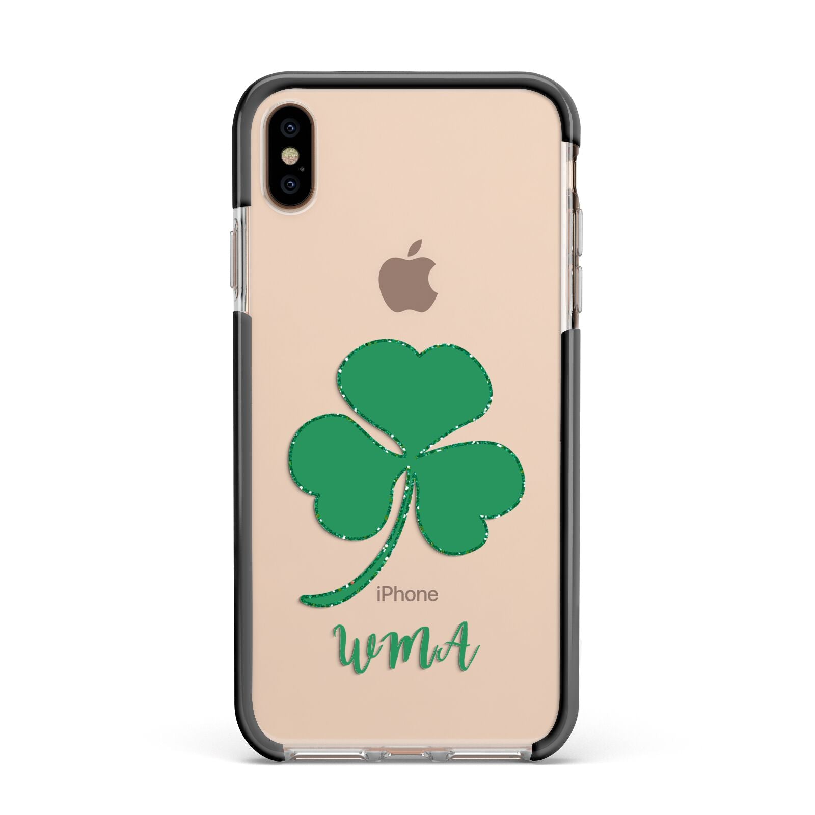 Initialled Shamrock Custom Apple iPhone Xs Max Impact Case Black Edge on Gold Phone