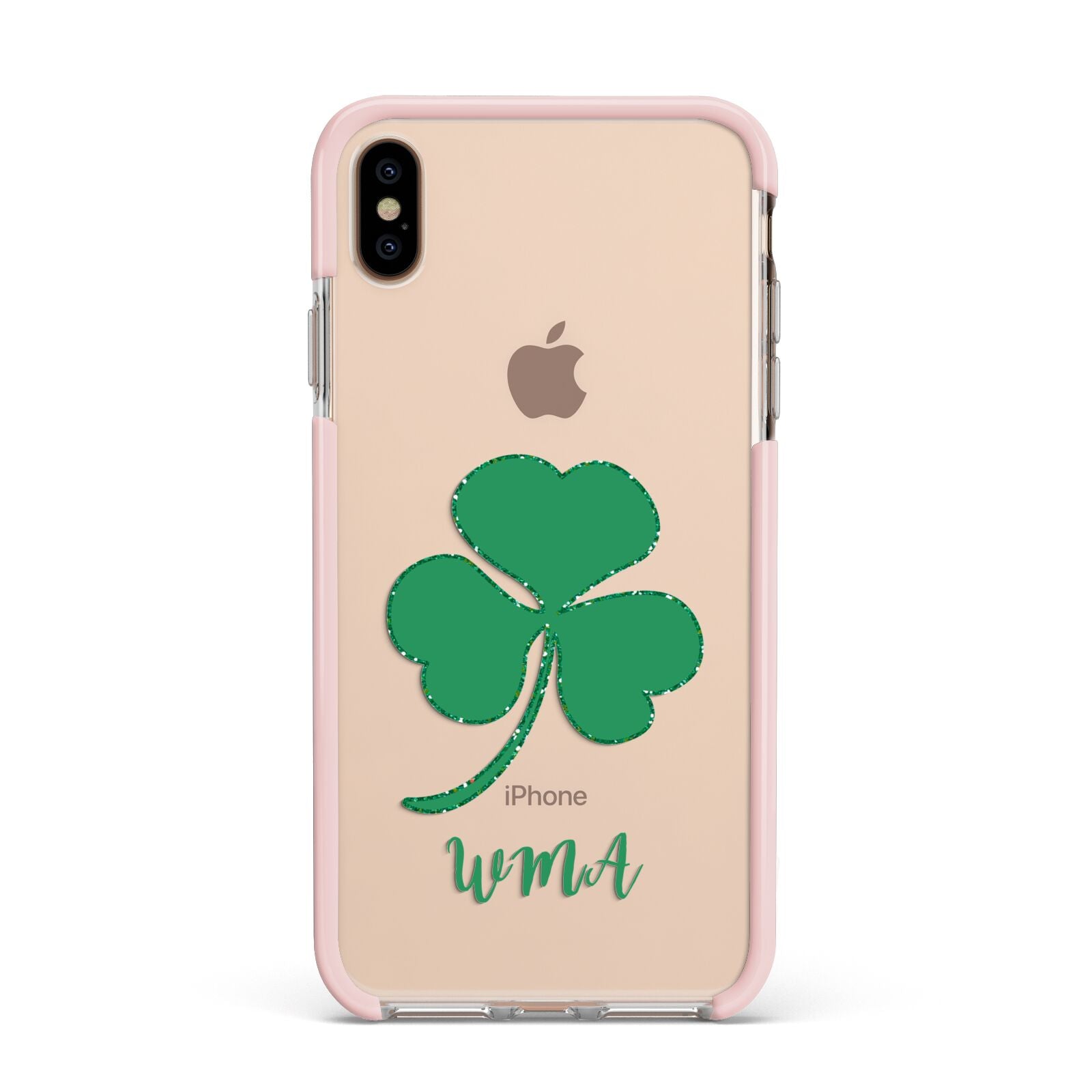Initialled Shamrock Custom Apple iPhone Xs Max Impact Case Pink Edge on Gold Phone