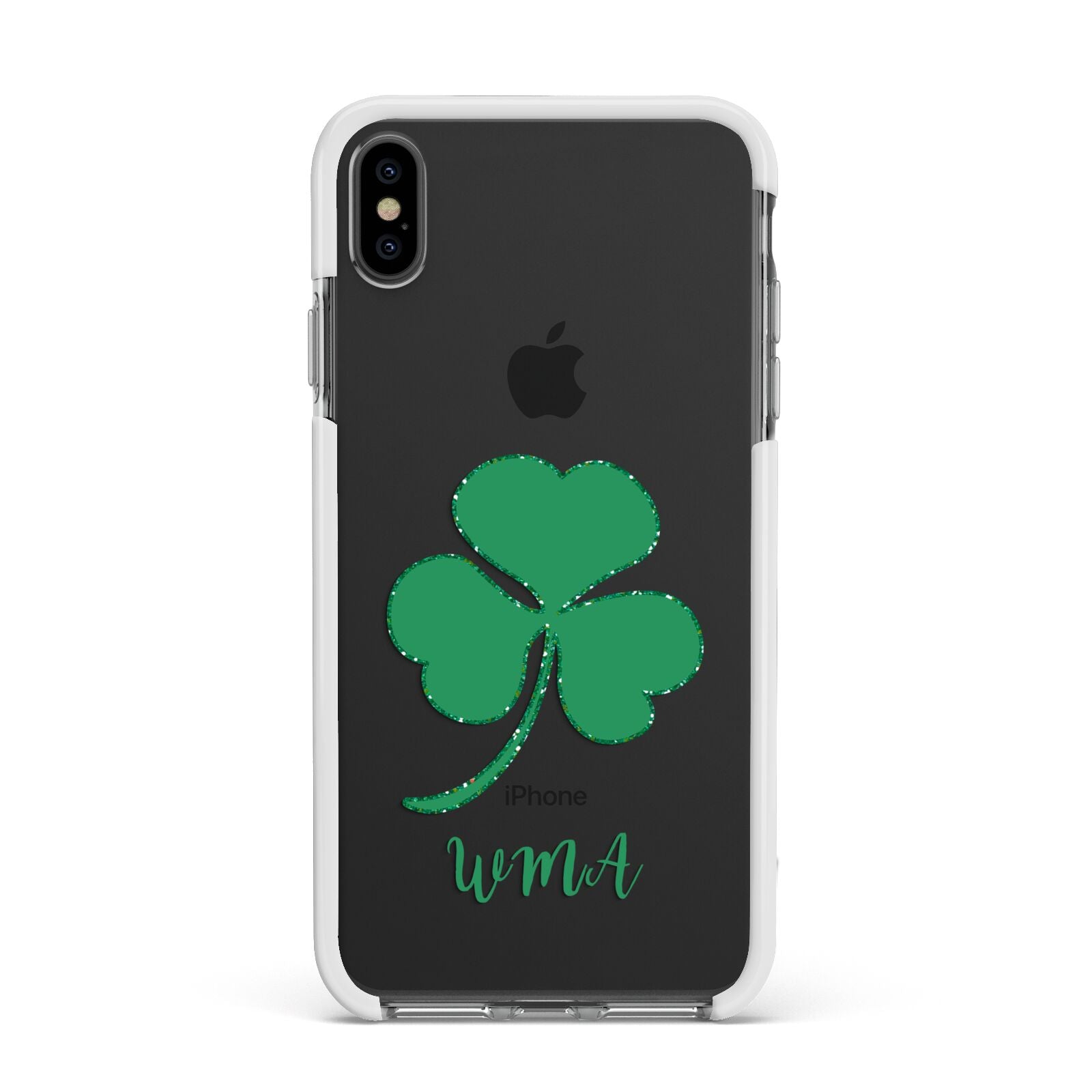 Initialled Shamrock Custom Apple iPhone Xs Max Impact Case White Edge on Black Phone
