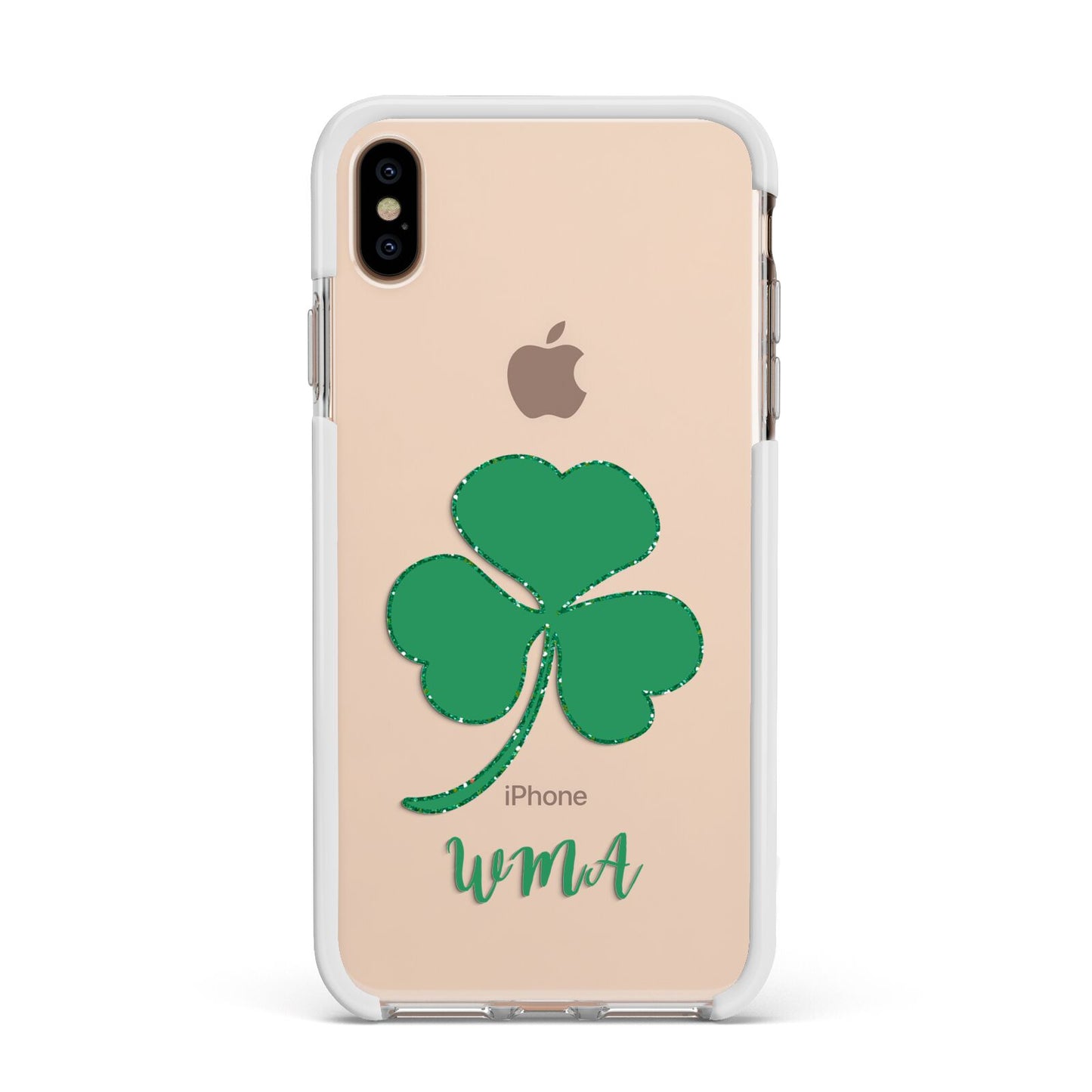 Initialled Shamrock Custom Apple iPhone Xs Max Impact Case White Edge on Gold Phone