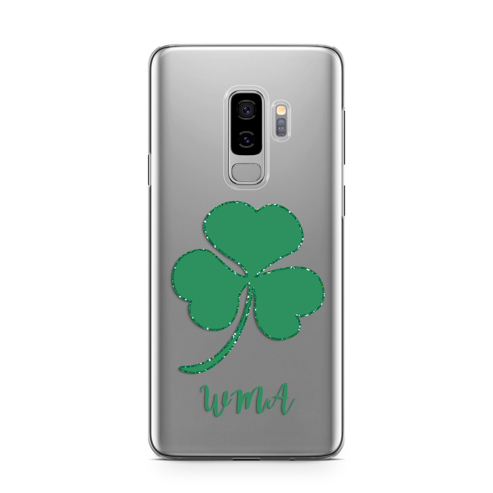 Initialled Shamrock Custom Samsung Galaxy S9 Plus Case on Silver phone