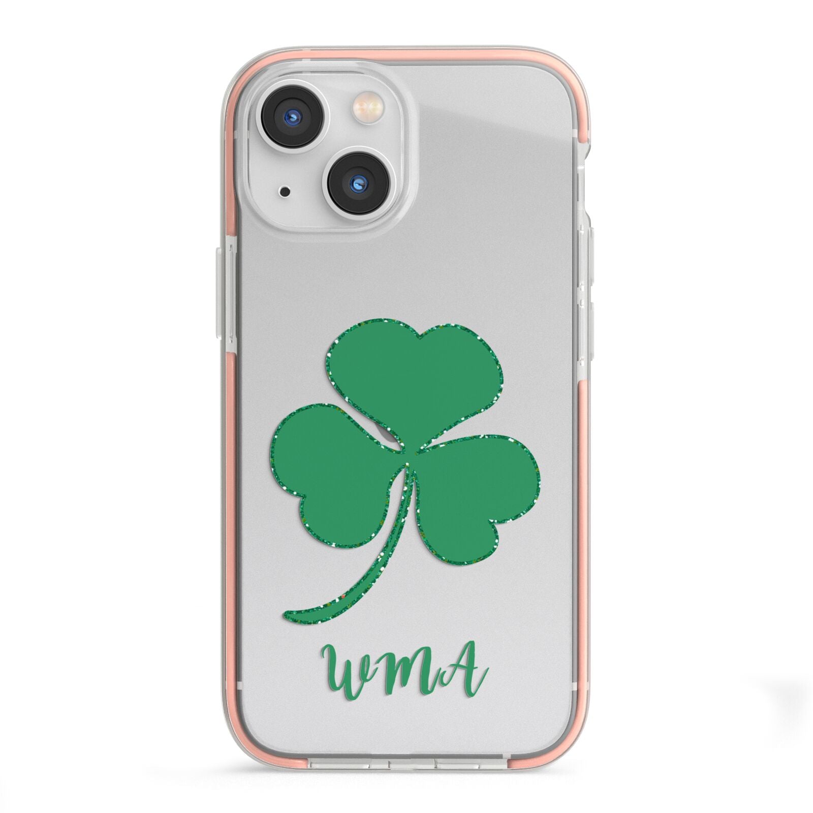 Initialled Shamrock Custom iPhone 13 Mini TPU Impact Case with Pink Edges
