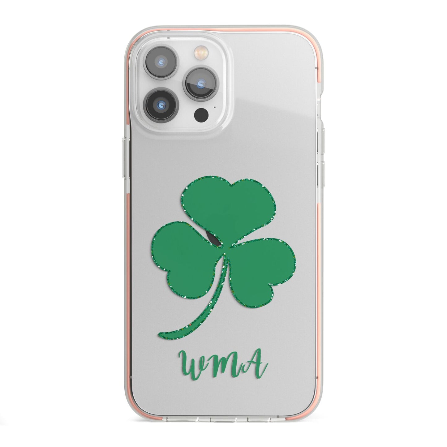 Initialled Shamrock Custom iPhone 13 Pro Max TPU Impact Case with Pink Edges