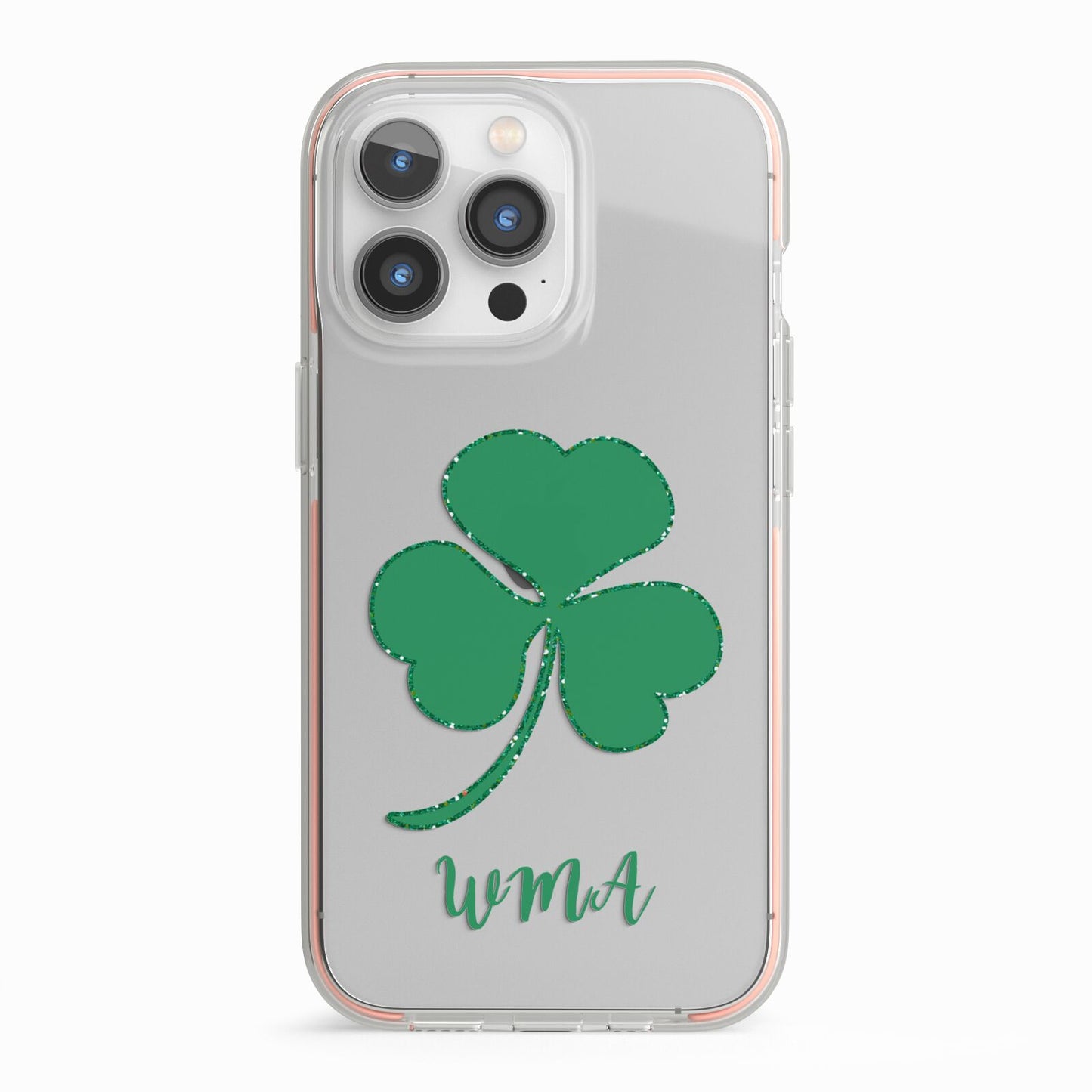 Initialled Shamrock Custom iPhone 13 Pro TPU Impact Case with Pink Edges