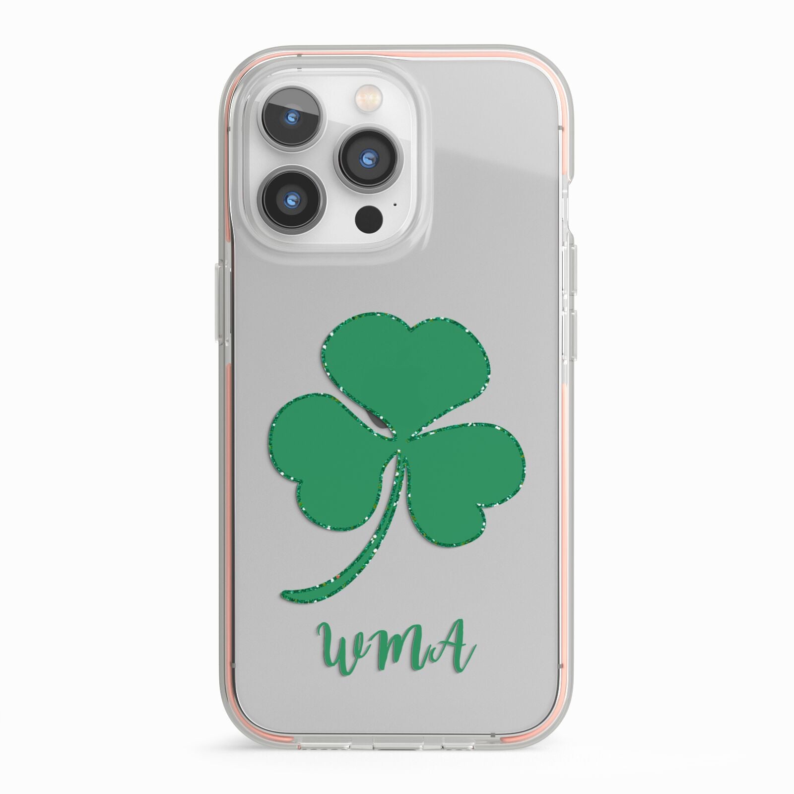Initialled Shamrock Custom iPhone 13 Pro TPU Impact Case with Pink Edges