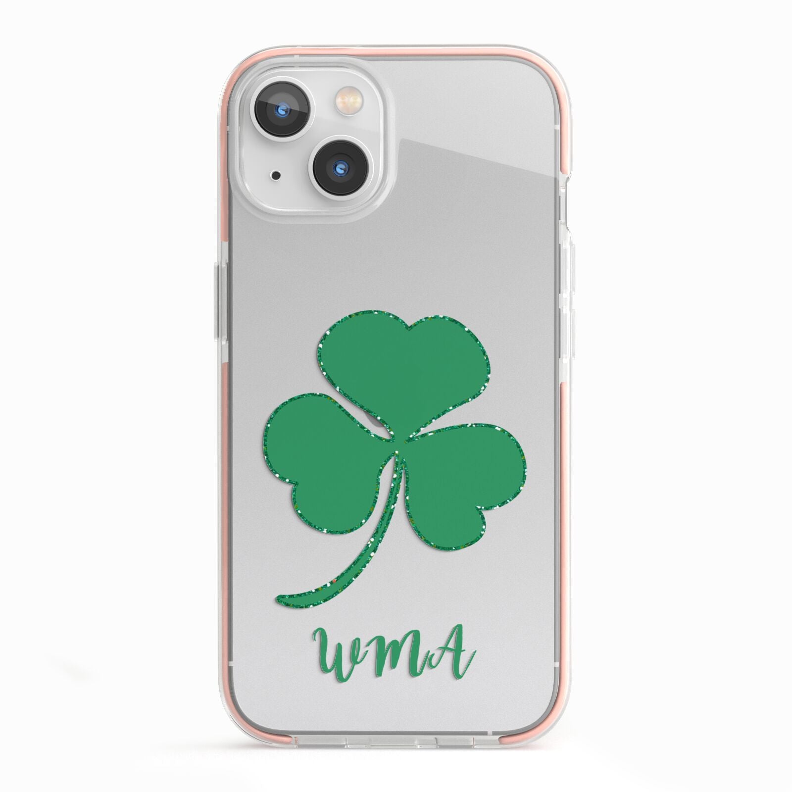 Initialled Shamrock Custom iPhone 13 TPU Impact Case with Pink Edges