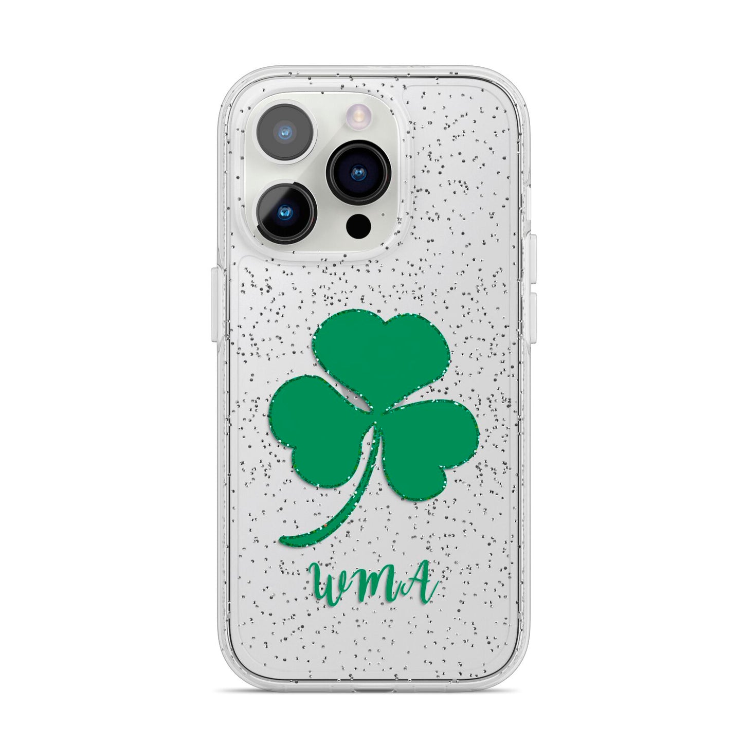 Initialled Shamrock Custom iPhone 14 Pro Glitter Tough Case Silver