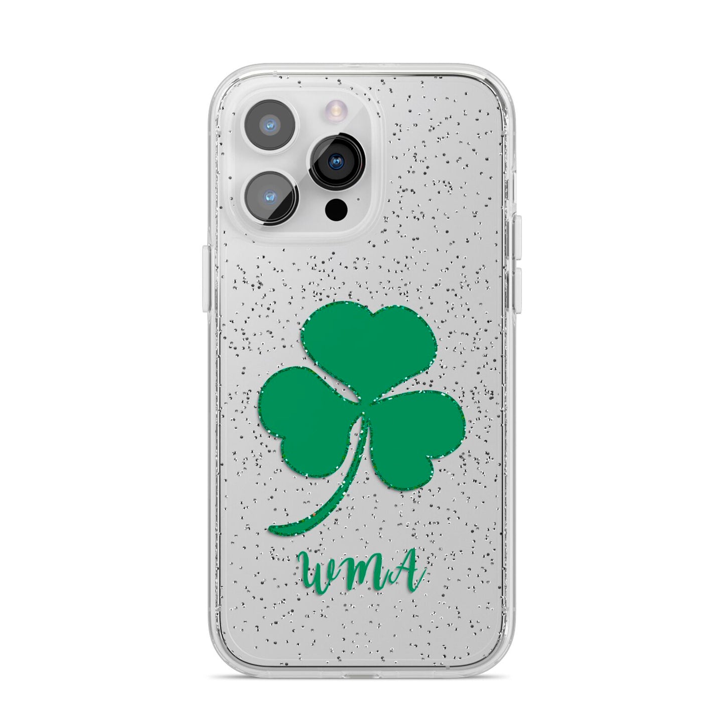 Initialled Shamrock Custom iPhone 14 Pro Max Glitter Tough Case Silver