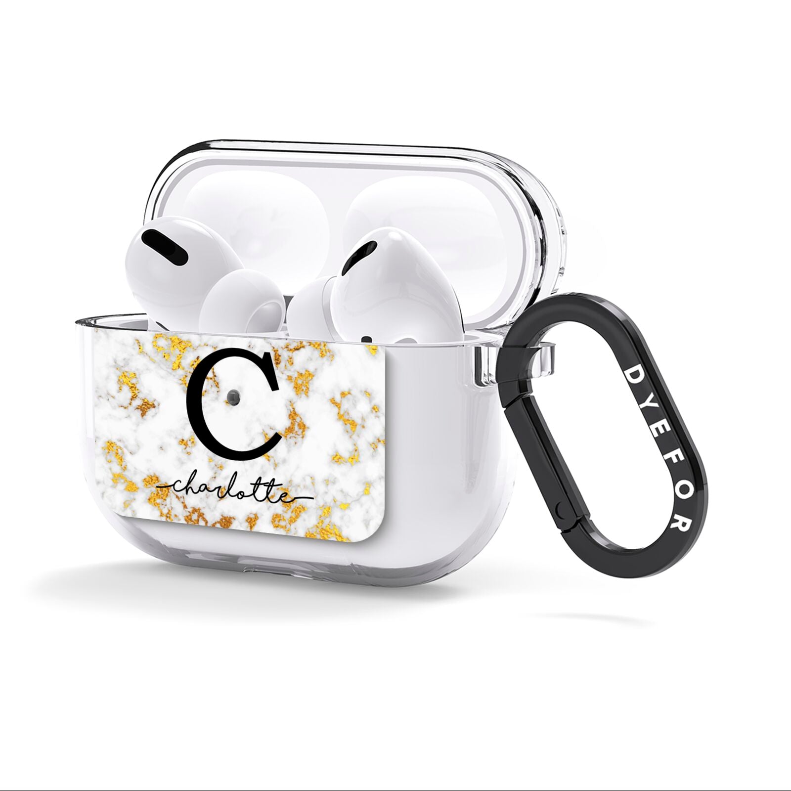 Initialled White Gold Marble with Name AirPods Clear Case 3rd Gen Side Image