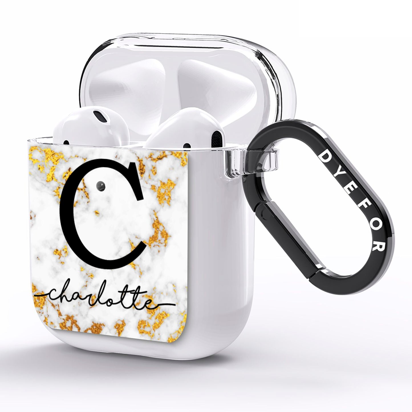 Initialled White Gold Marble with Name AirPods Clear Case Side Image