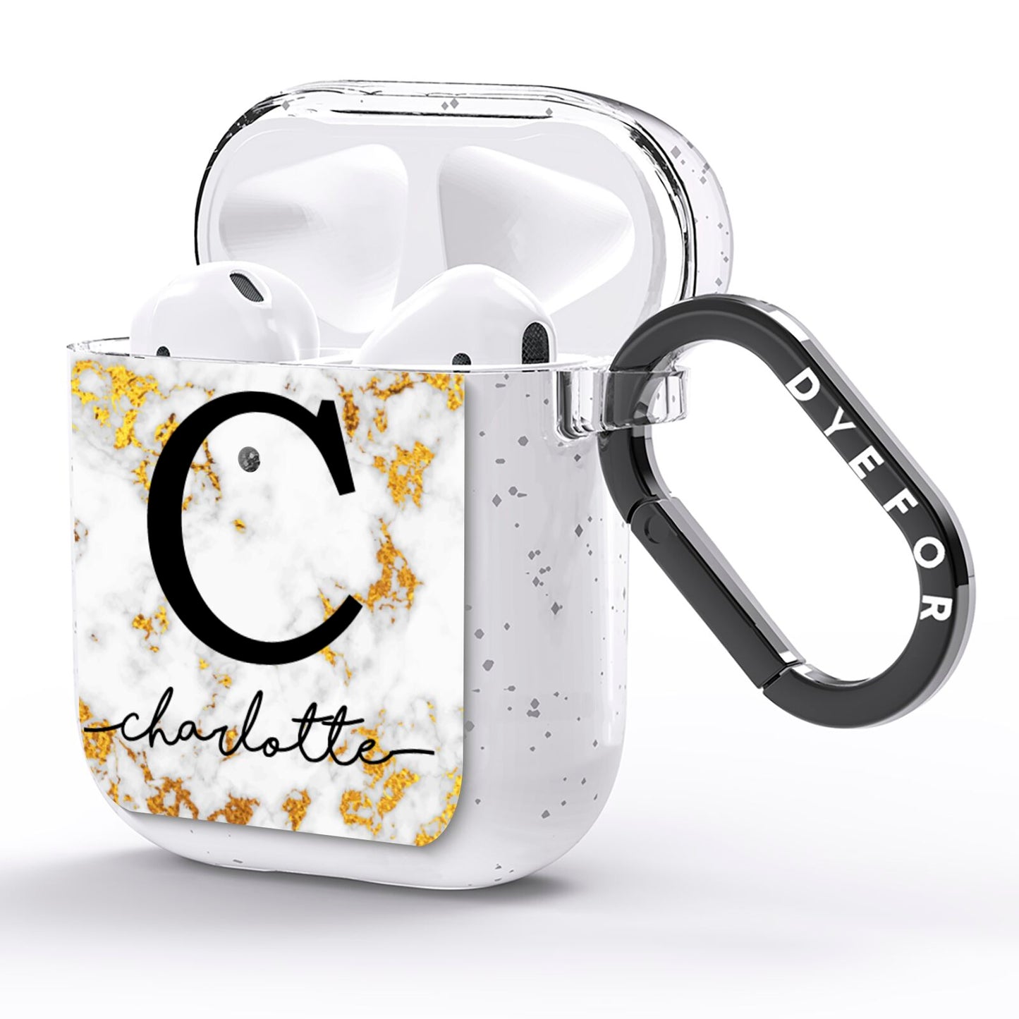 Initialled White Gold Marble with Name AirPods Glitter Case Side Image