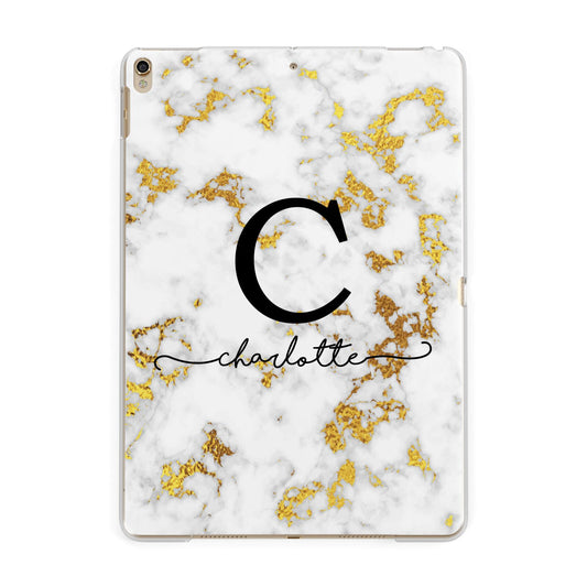 Initialled White Gold Marble with Name Apple iPad Gold Case