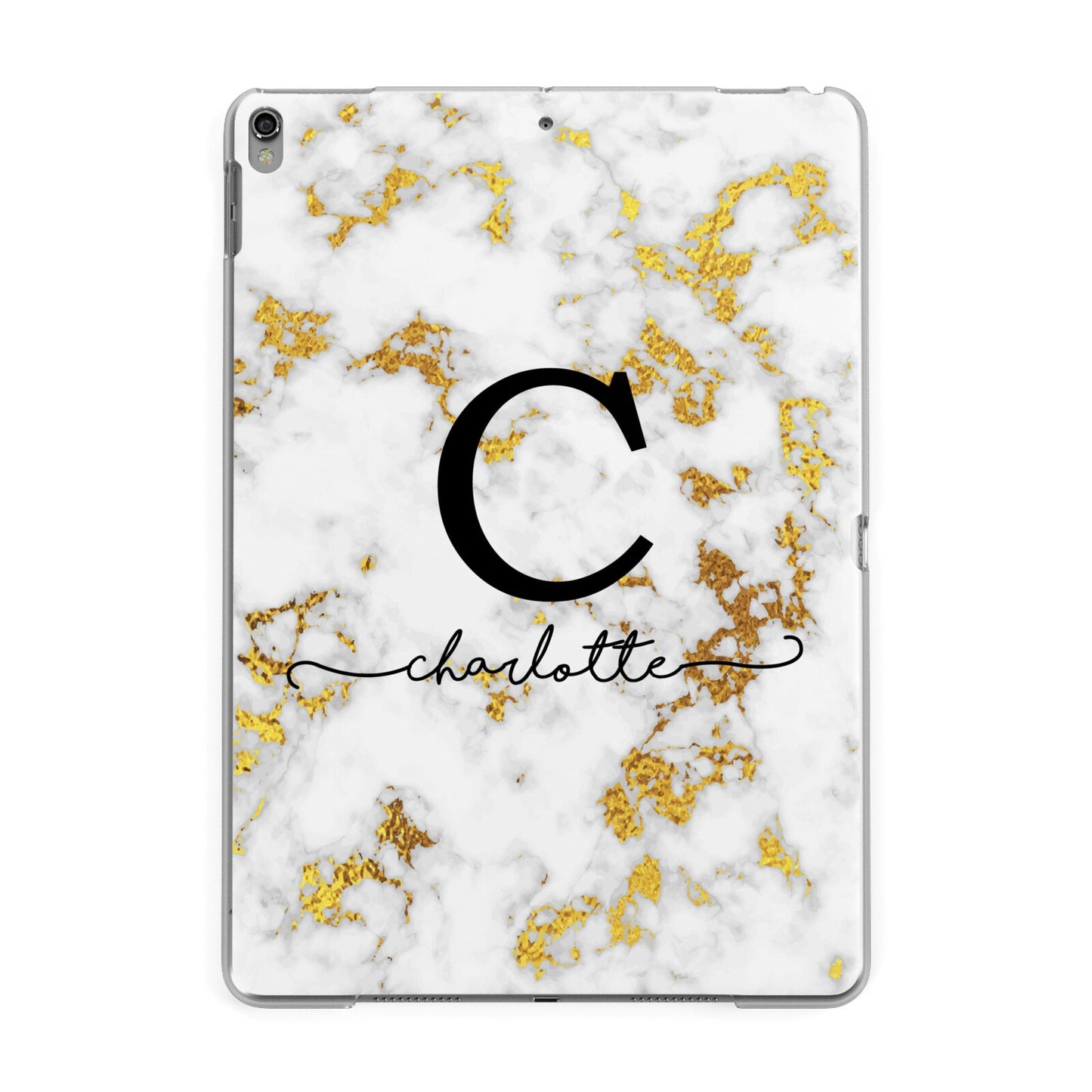 Initialled White Gold Marble with Name Apple iPad Grey Case