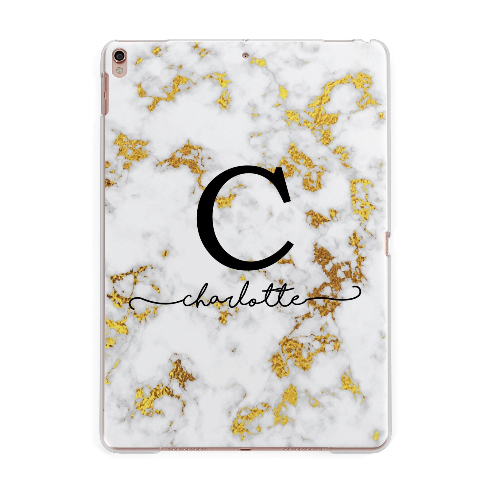Initialled White Gold Marble with Name Apple iPad Rose Gold Case