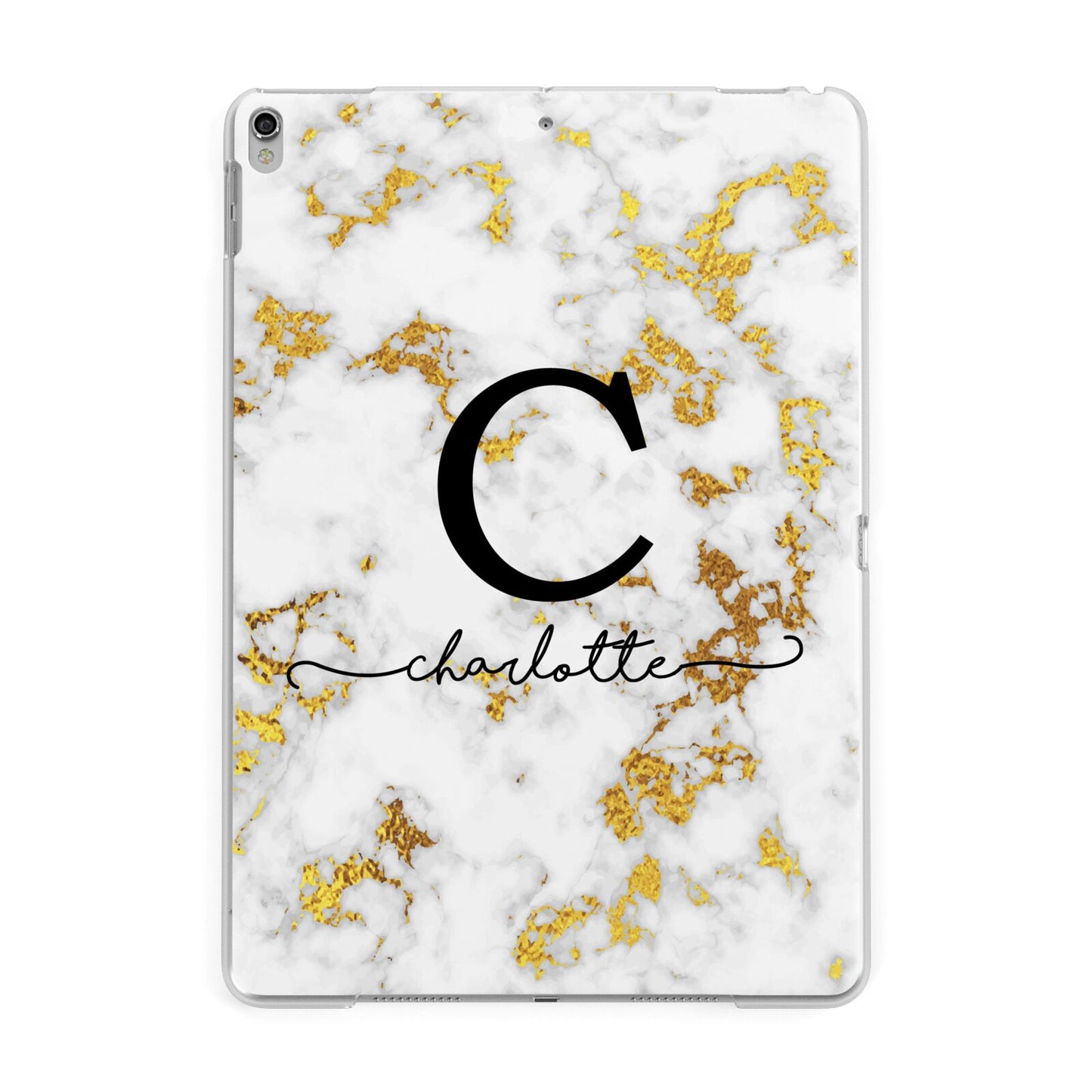 Initialled White Gold Marble with Name Apple iPad Silver Case