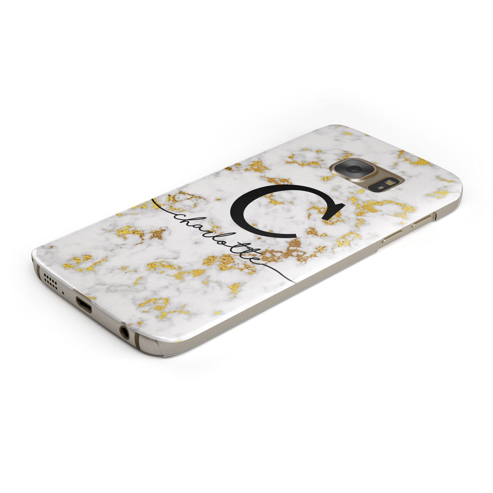 Initialled White Gold Marble with Name Protective Samsung Galaxy Case Angled Image
