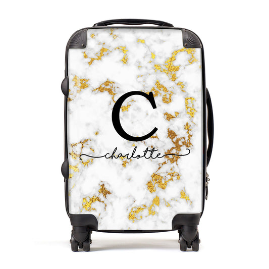 Initialled White Gold Marble with Name Suitcase