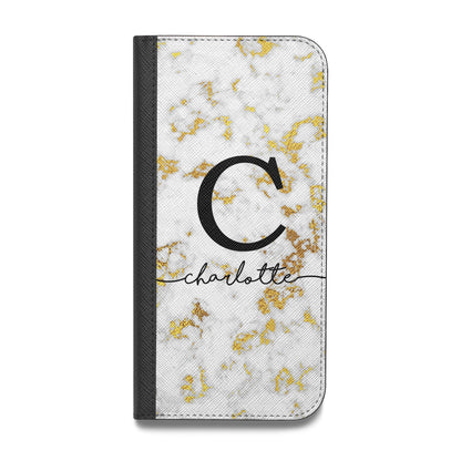 Initialled White Gold Marble with Name Vegan Leather Flip Samsung Case