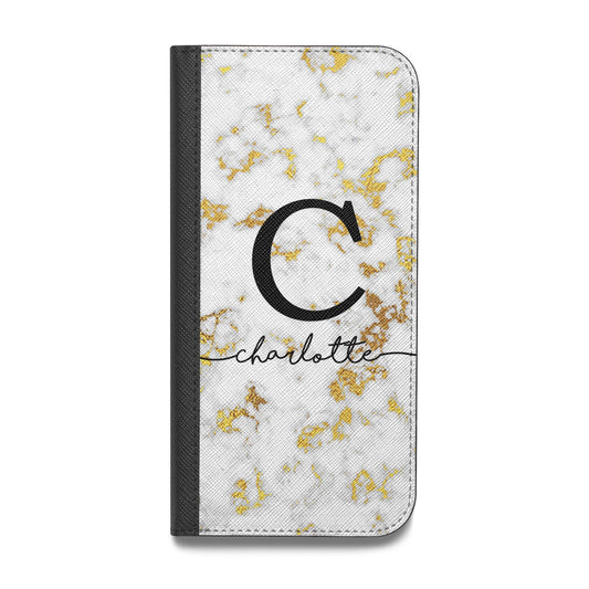 Initialled White Gold Marble with Name Vegan Leather Flip Samsung Case