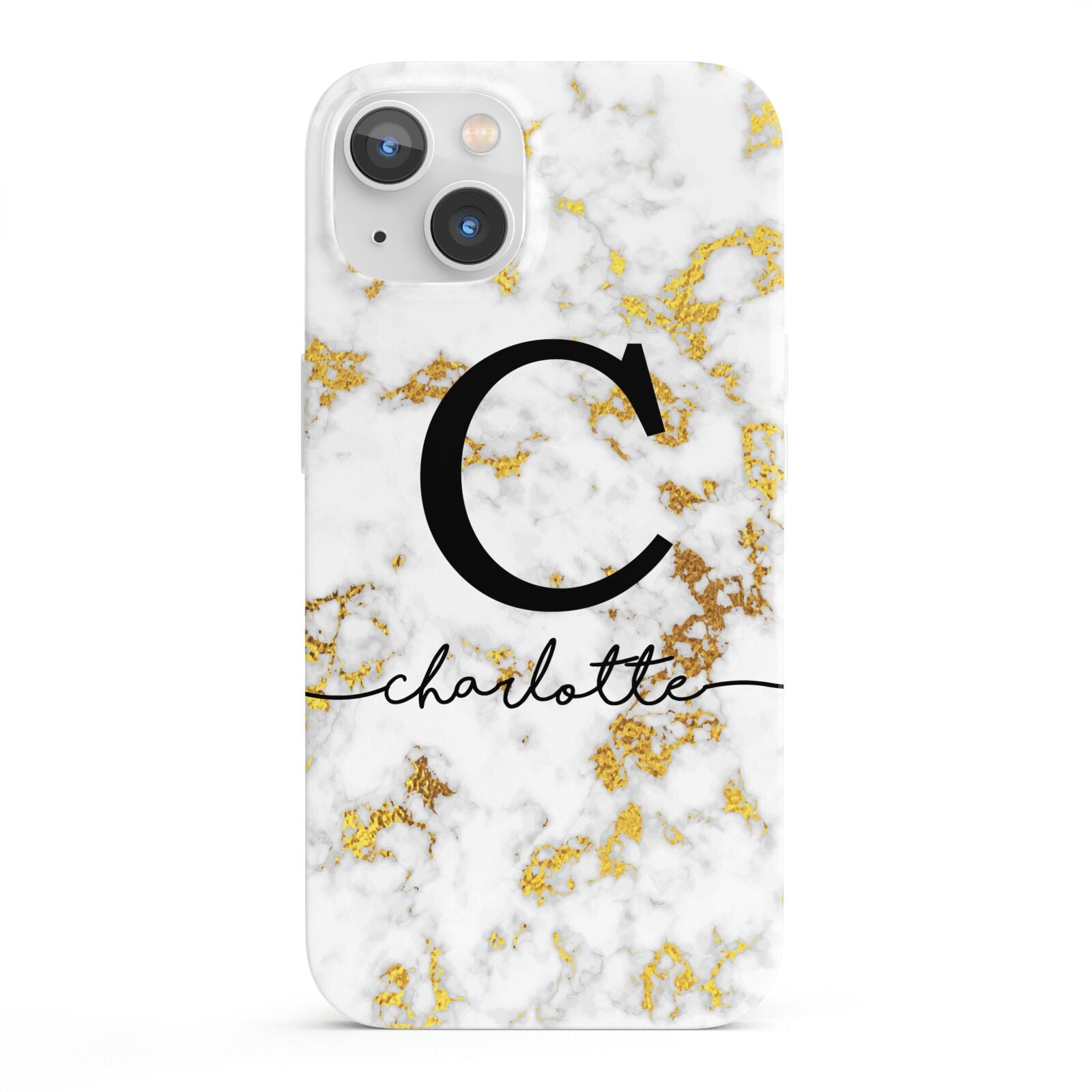 Initialled White Gold Marble with Name iPhone 13 Full Wrap 3D Snap Case