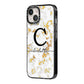 Initialled White Gold Marble with Name iPhone 14 Black Impact Case Side Angle on Silver phone