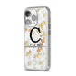 Initialled White Gold Marble with Name iPhone 14 Pro Glitter Tough Case Silver Angled Image