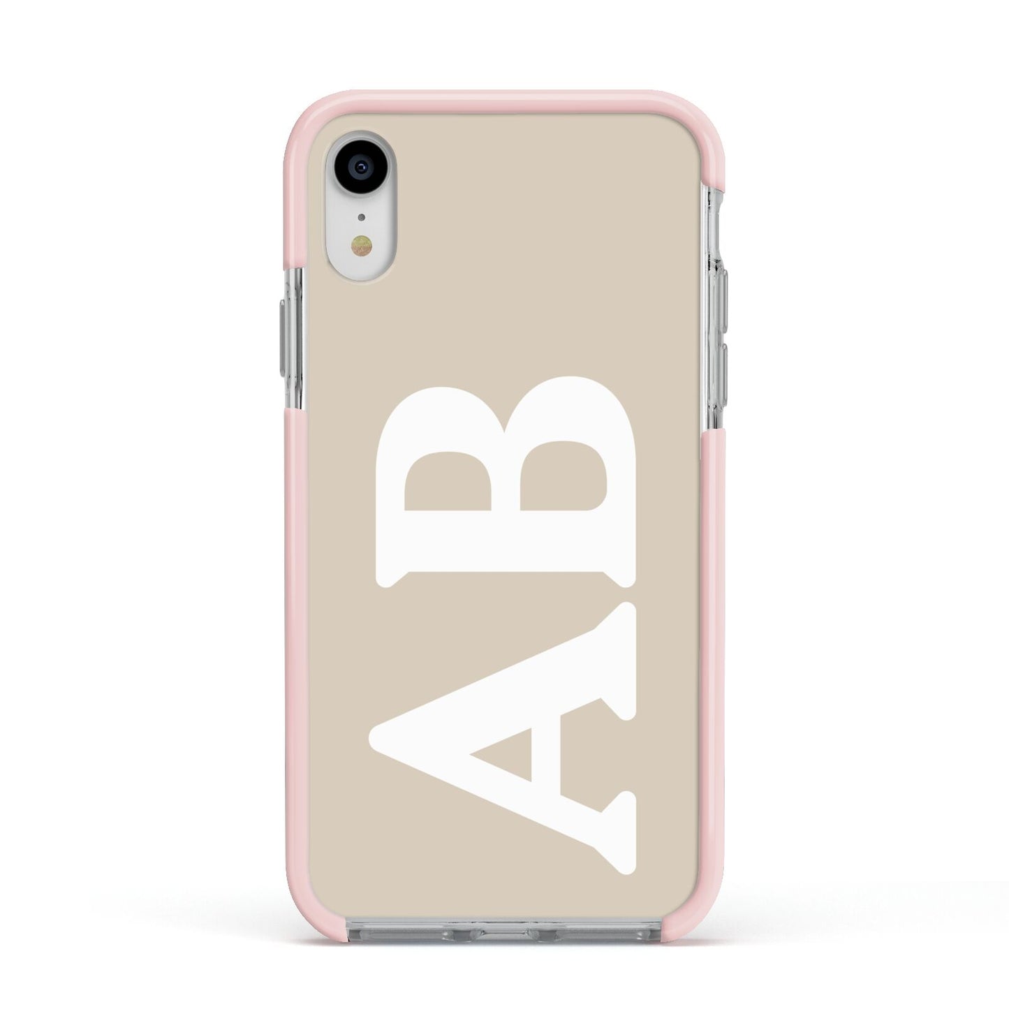Initials Apple iPhone XR Impact Case Pink Edge on Silver Phone