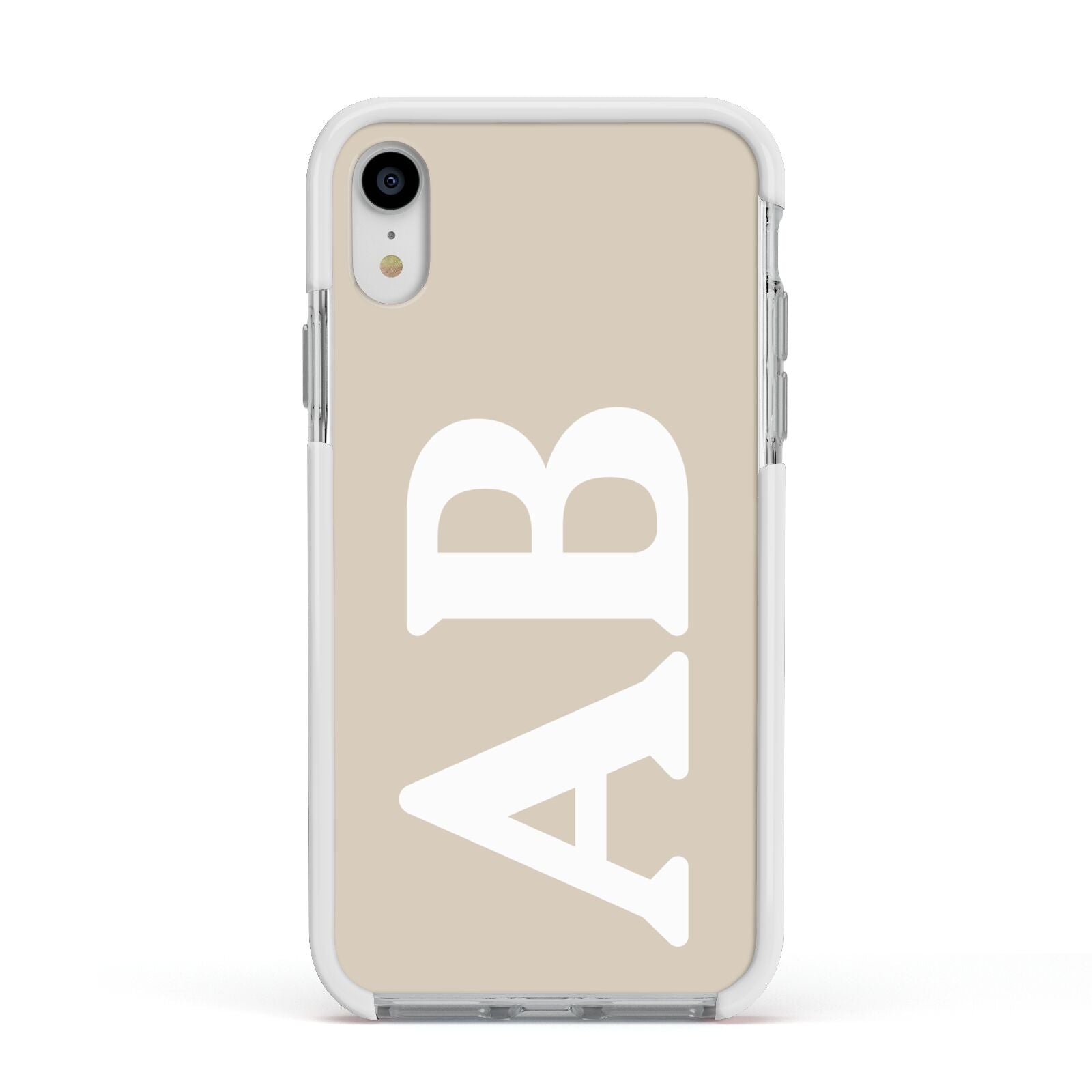 Initials Apple iPhone XR Impact Case White Edge on Silver Phone