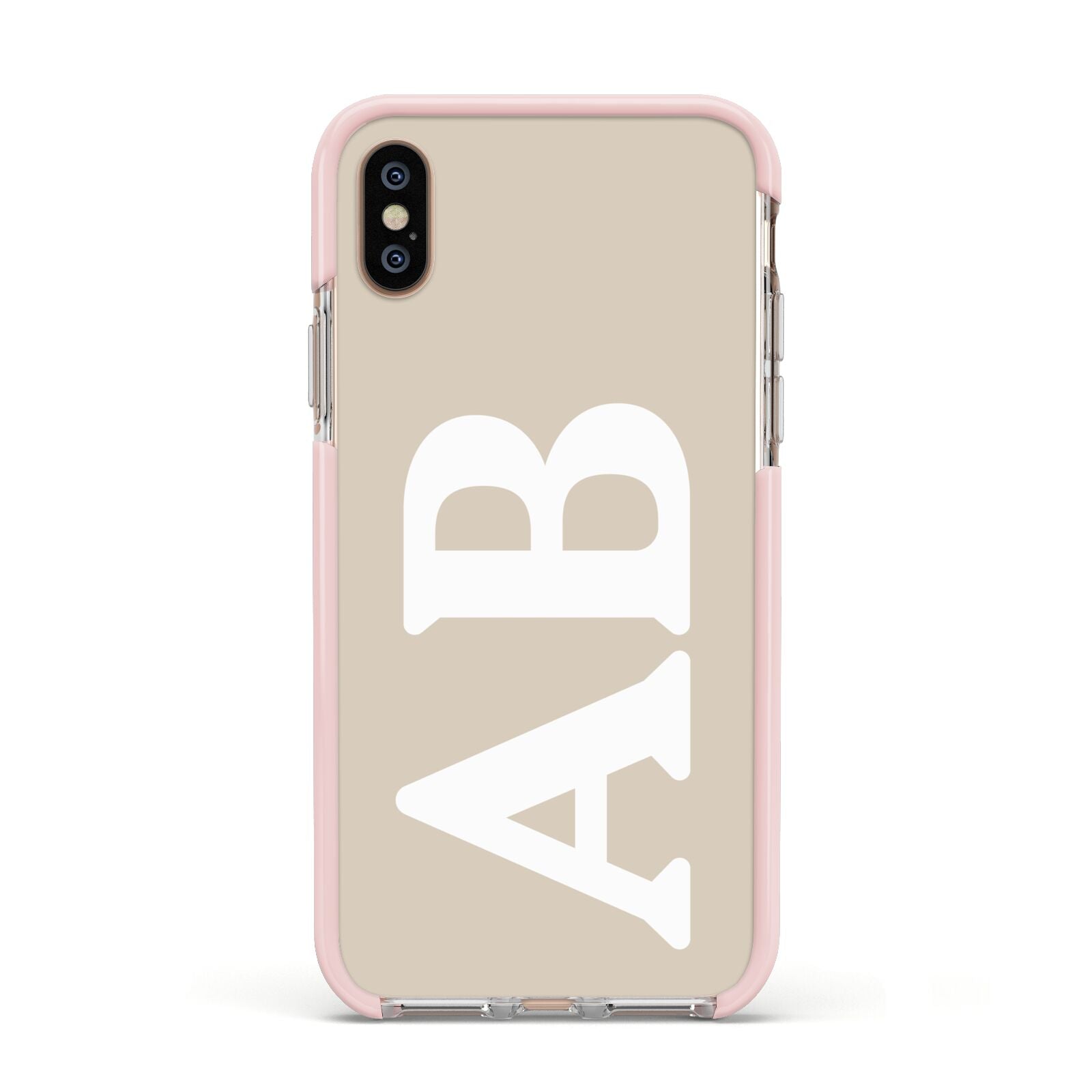 Initials Apple iPhone Xs Impact Case Pink Edge on Gold Phone