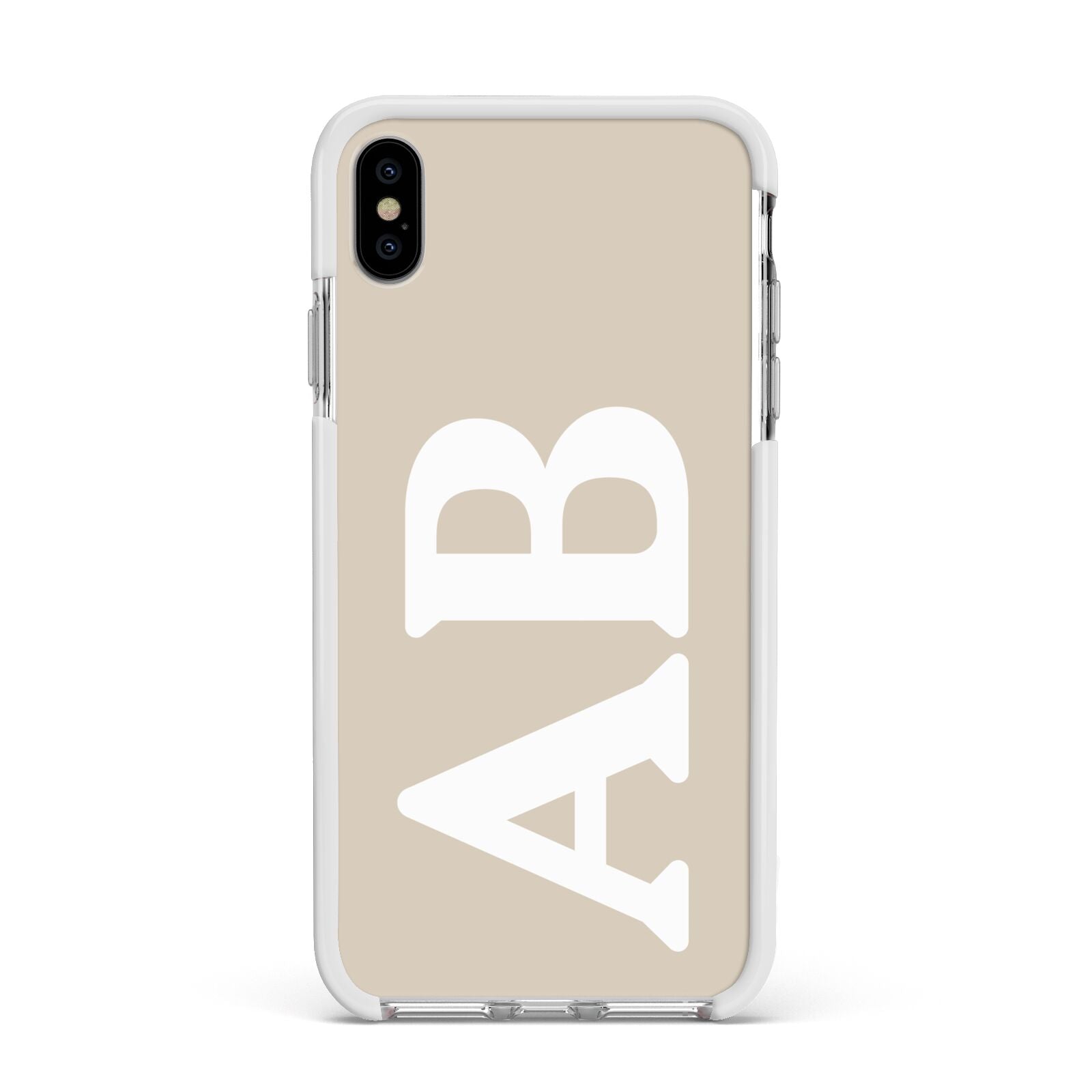Initials Apple iPhone Xs Max Impact Case White Edge on Silver Phone