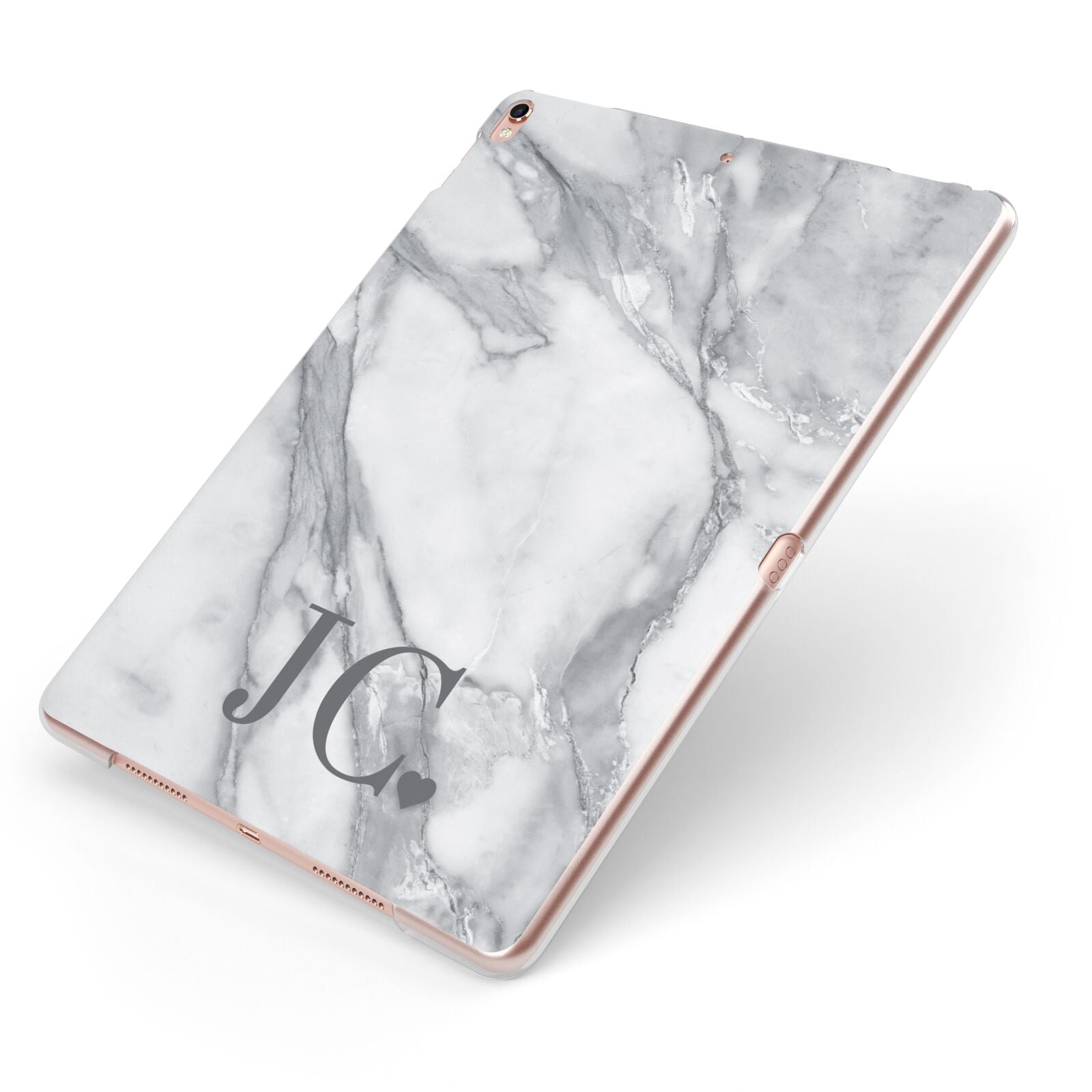 Initials Love Heart Apple iPad Case on Rose Gold iPad Side View