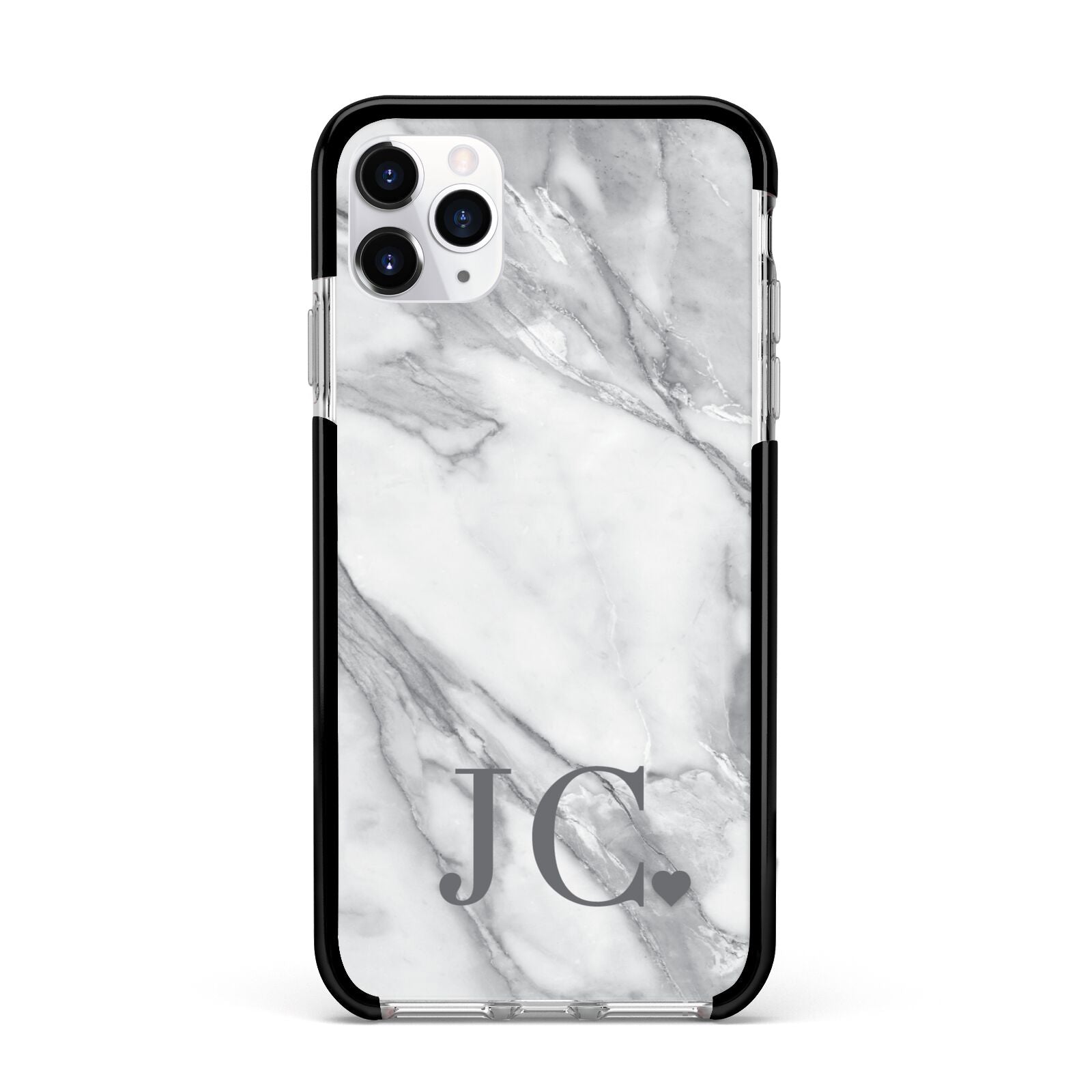 Initials Love Heart Apple iPhone 11 Pro Max in Silver with Black Impact Case