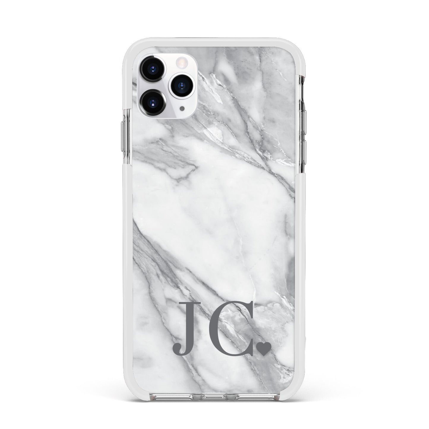 Initials Love Heart Apple iPhone 11 Pro Max in Silver with White Impact Case